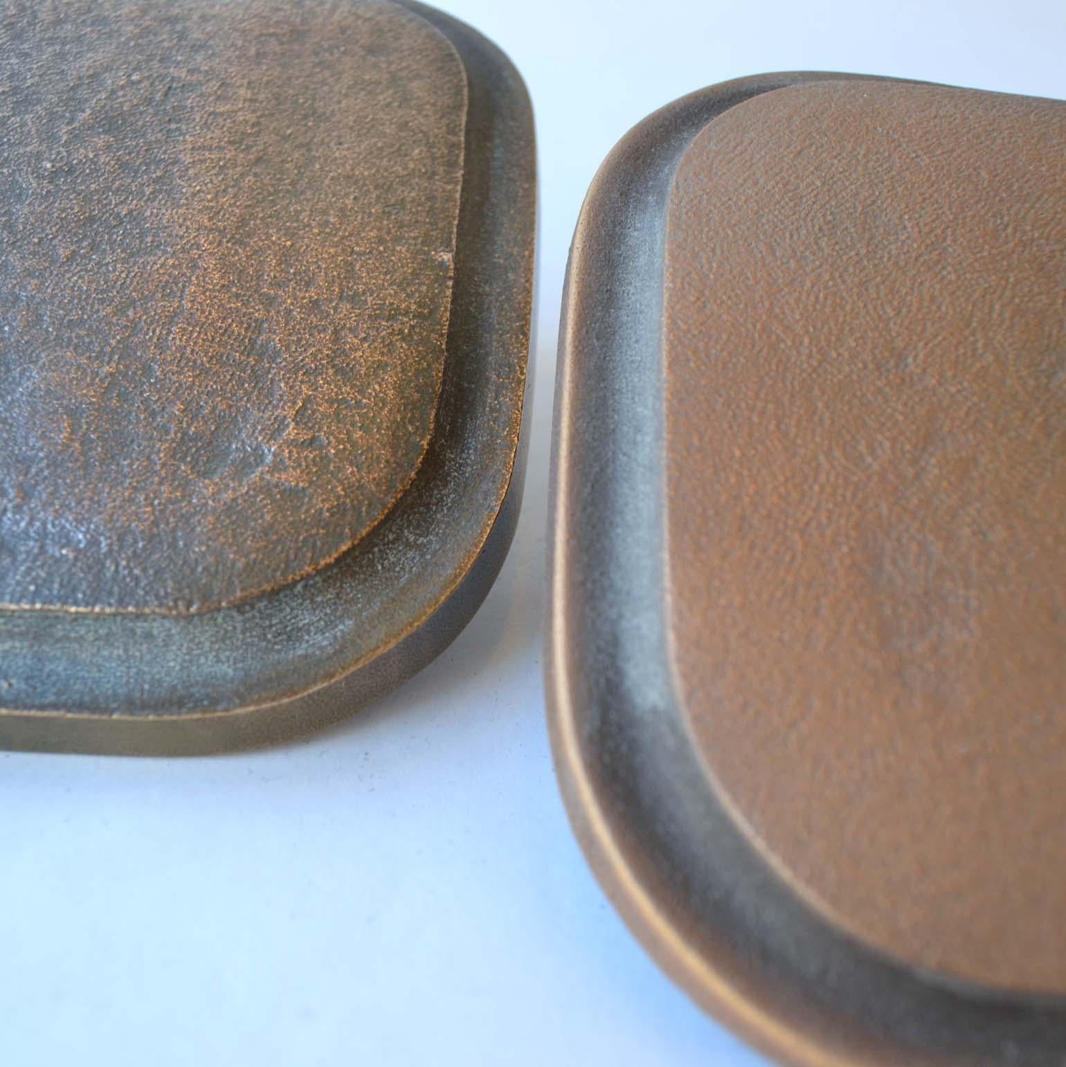 Mid-Century Modern 1970s Bronze Pair of Square Push and Pull Door Handles with Rounded Corners