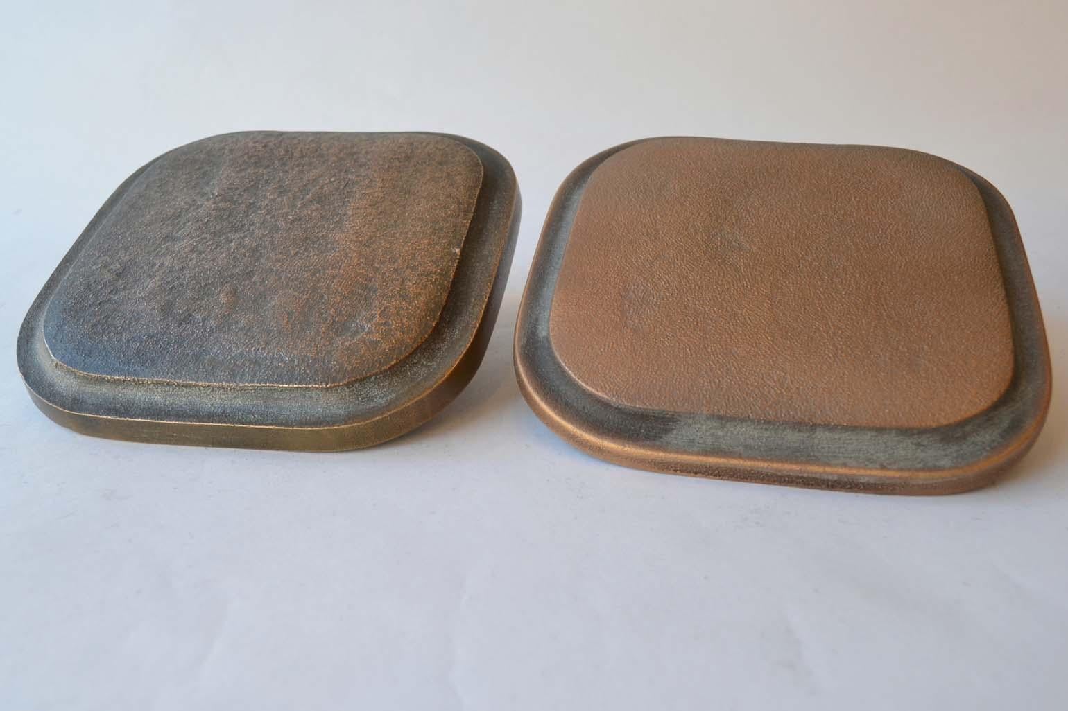 European 1970s Bronze Pair of Square Push and Pull Door Handles with Rounded Corners