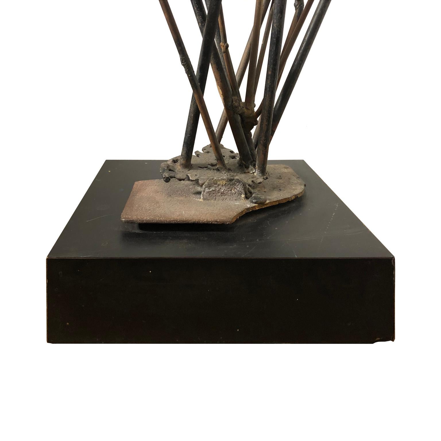 American 1970s Bronze Rod Sculpture with Glass Inclusions For Sale