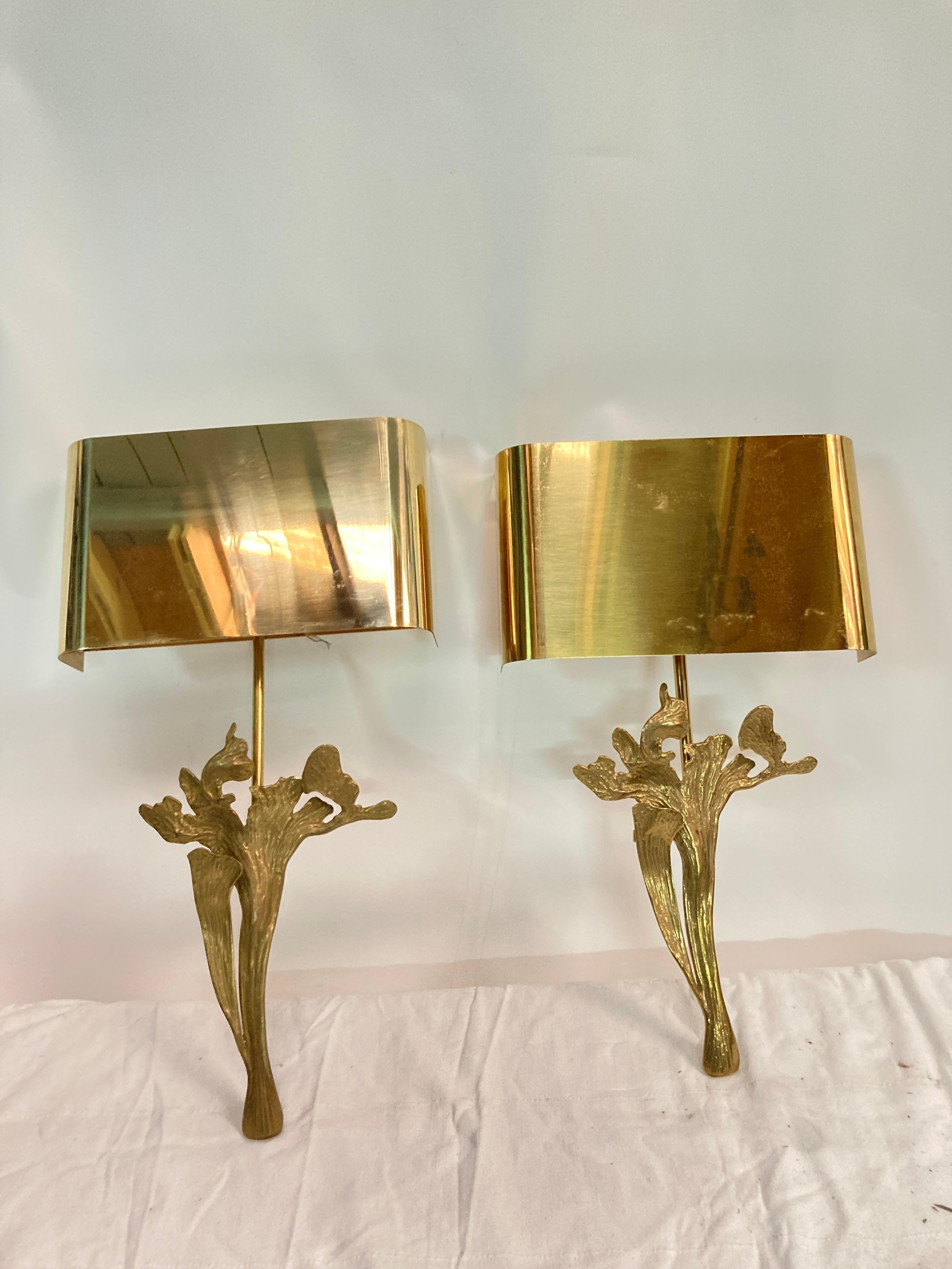 French 1970's bronze sconces by Maison Charles For Sale