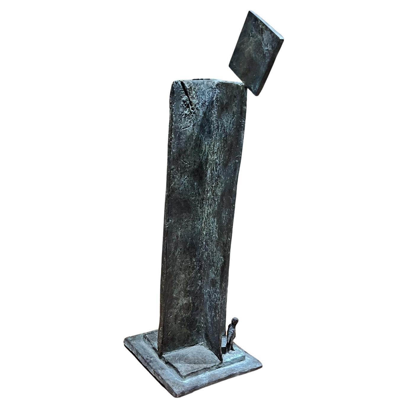 1970s Bronze Sculpture Architectural Monument with Figure