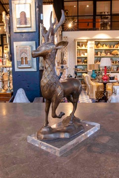 1970s Bronze Sculpture of a Deer on Methacrylate Base, Italy