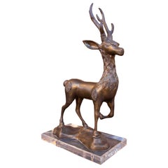 Scultura in bronzo degli anni
70 di un cervo su base in metacrilato, Italia
