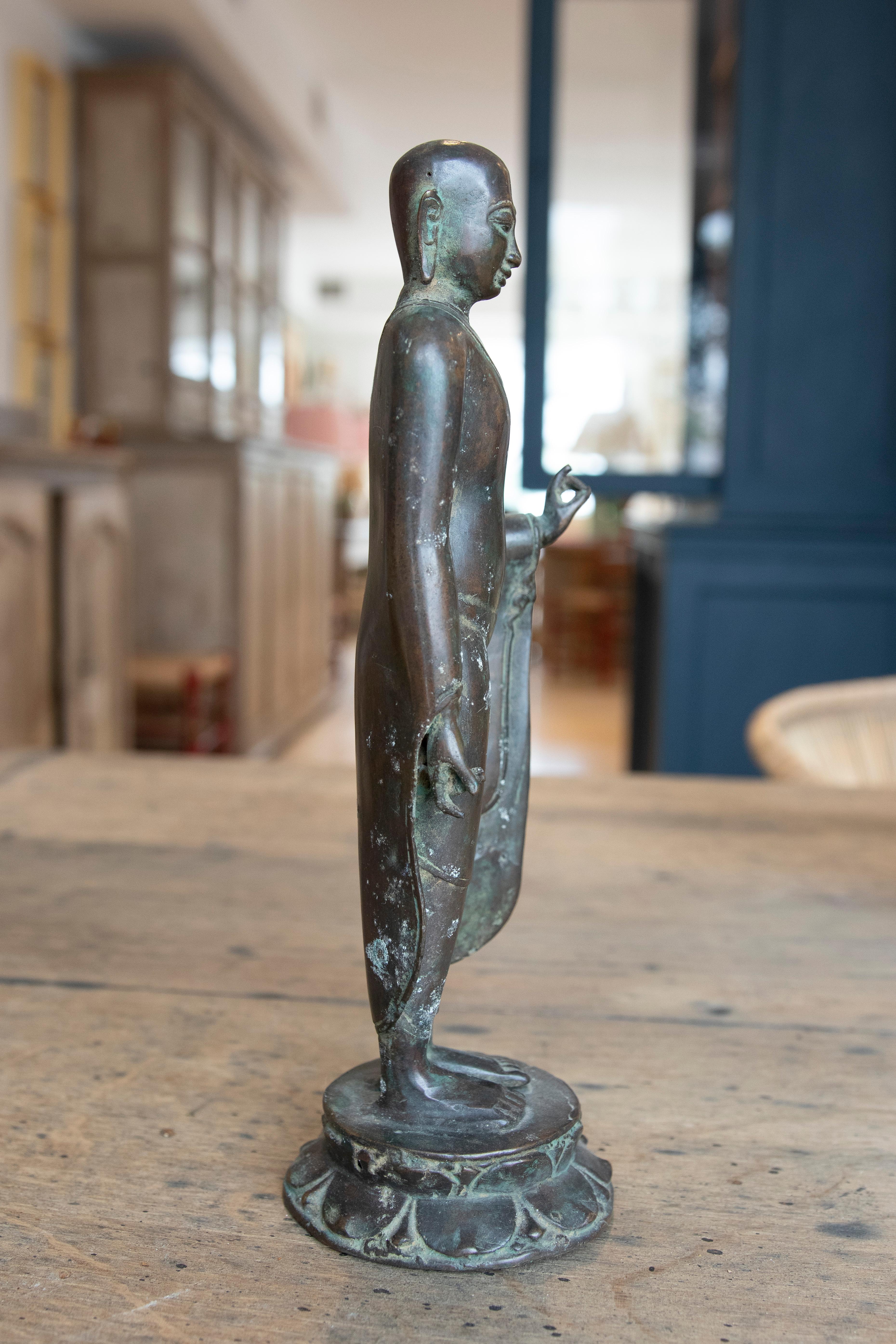 1970s Bronze Sculpture of a Standing Buddha on a Lotus Flower Base  For Sale 3