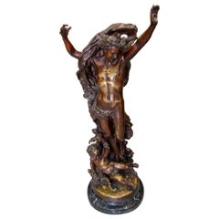 Escultura de bronce de los años 70 firmada "B Carpeaux JC" de Personaje con Cupido