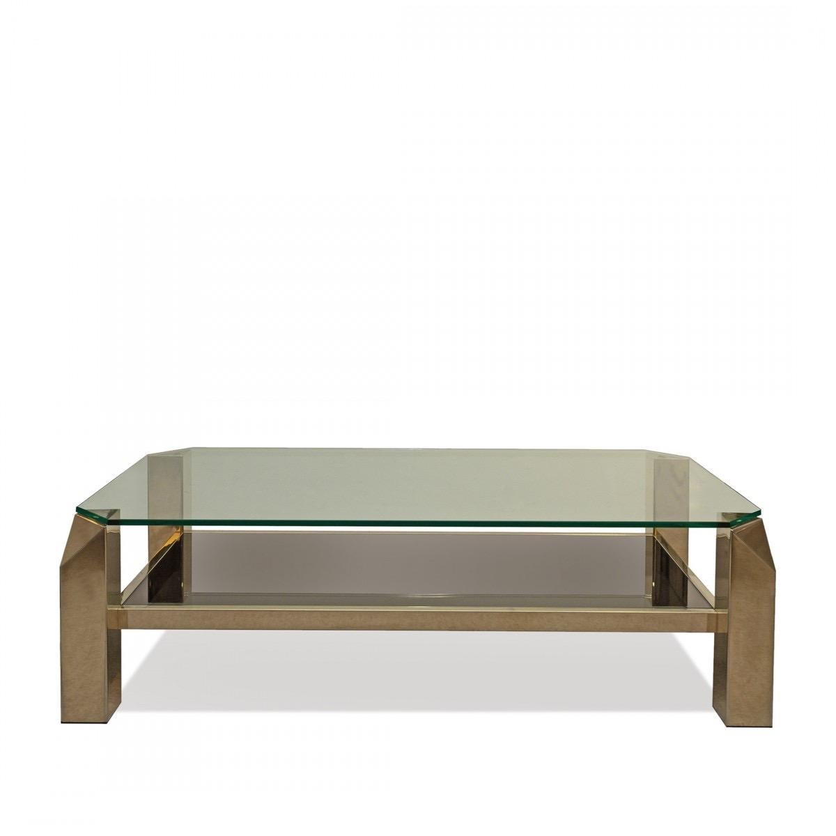 Minimalist 1970s Bronze and Smoked Glass Coffee Table