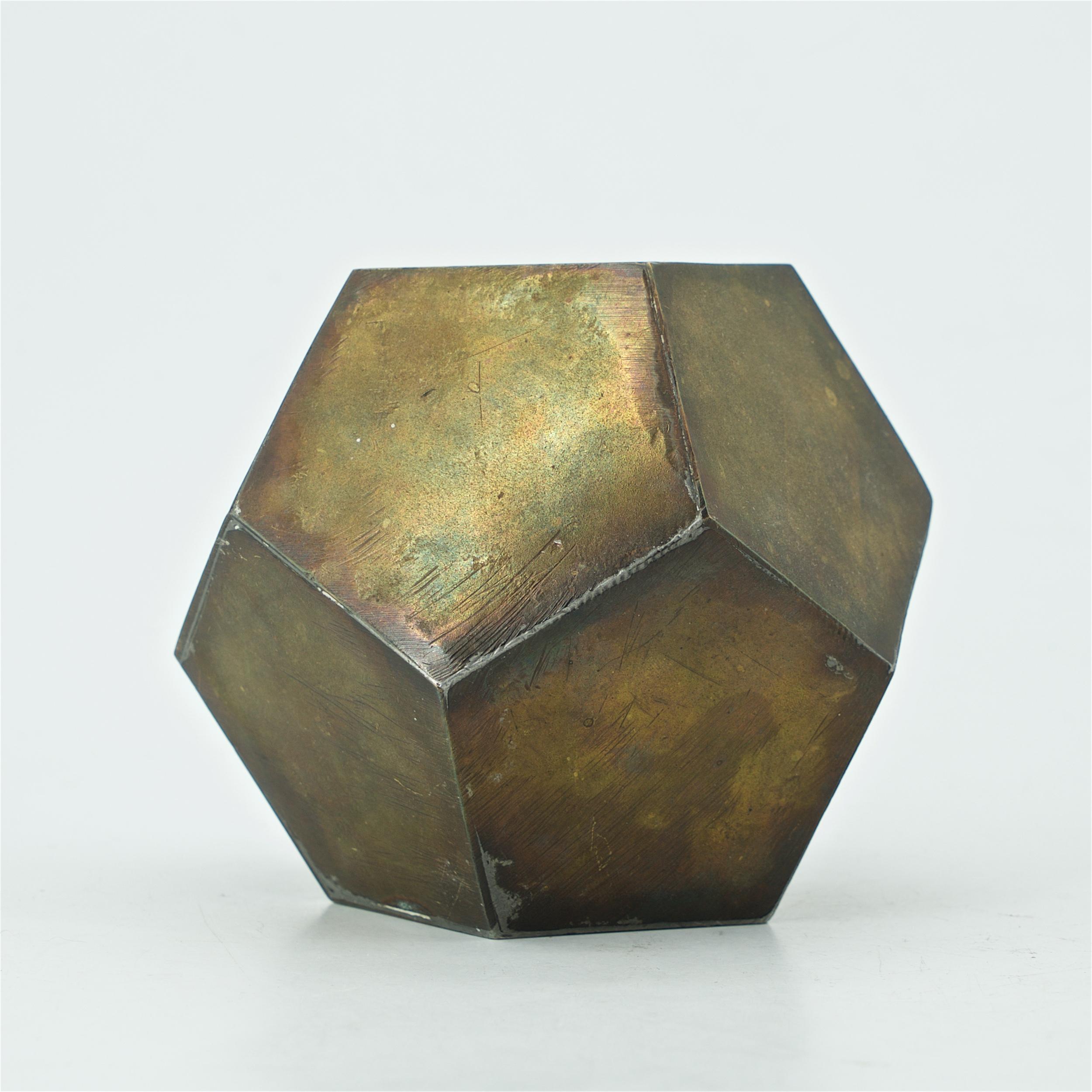 Late 20th Century 1970s Bronze Steel Geometric Sculpture Desk Object Paperweight like Paul Evans