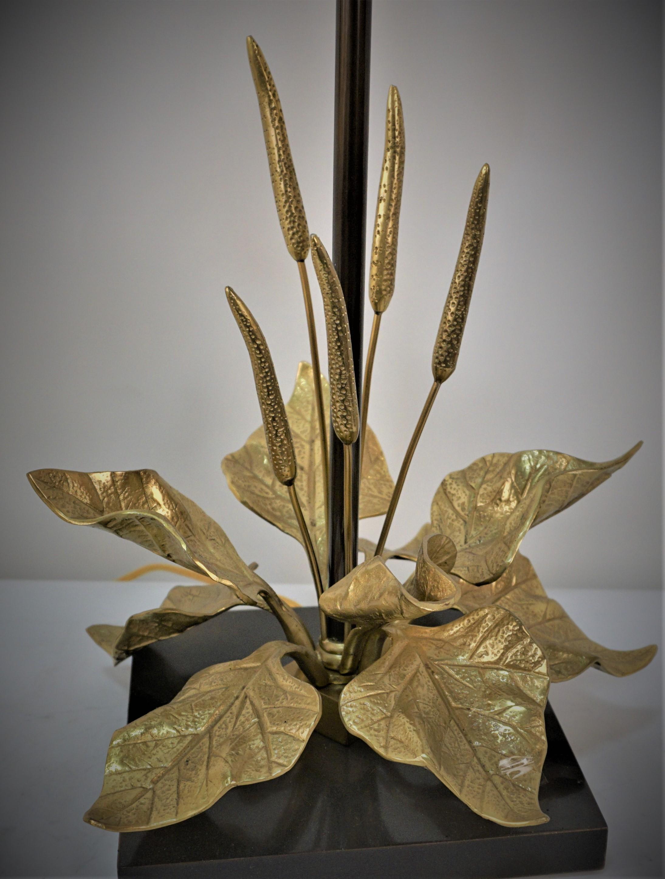 1970s Bronze Table Lamp with Ears of Wheat and Leaves in Maison Charles Style For Sale 5