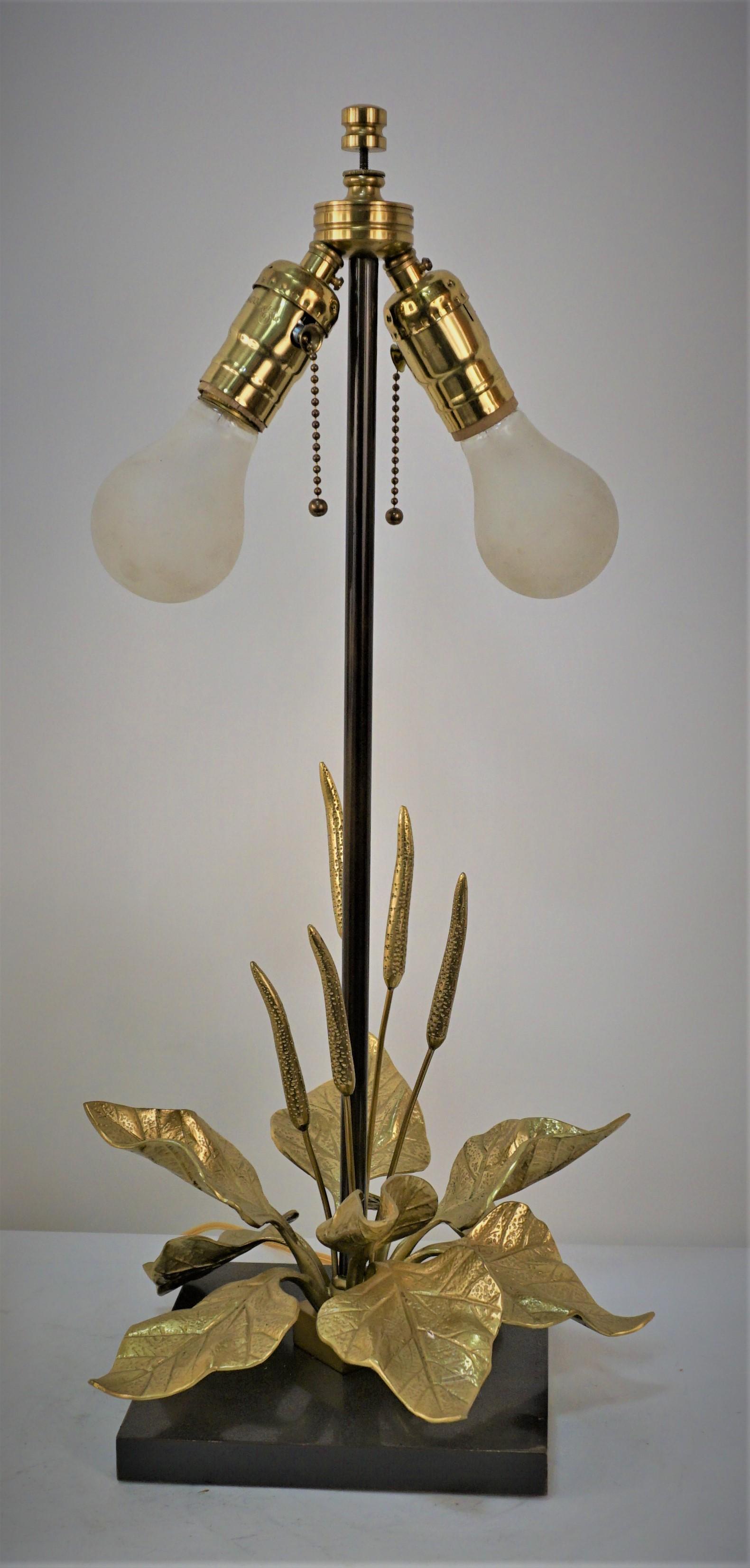 Late 20th Century 1970s Bronze Table Lamp with Ears of Wheat and Leaves in Maison Charles Style For Sale