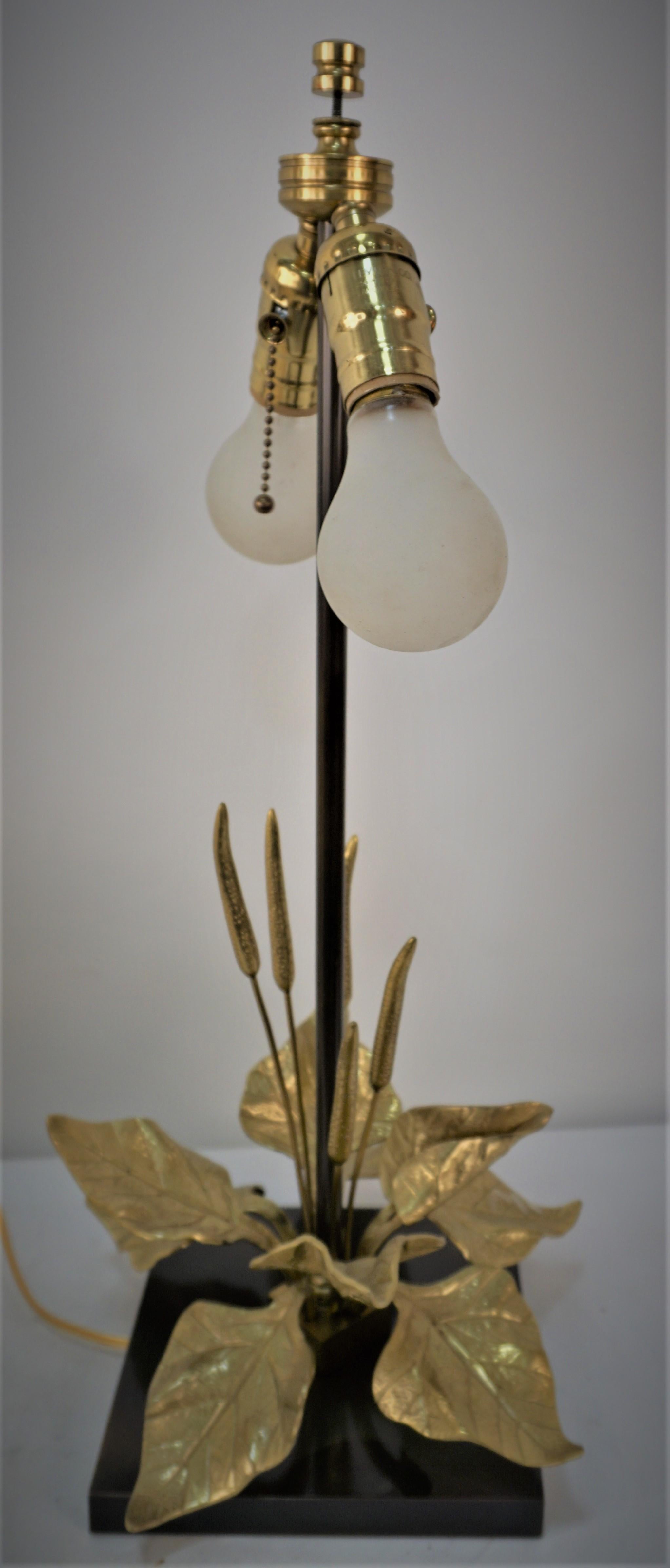 1970s Bronze Table Lamp with Ears of Wheat and Leaves in Maison Charles Style For Sale 3