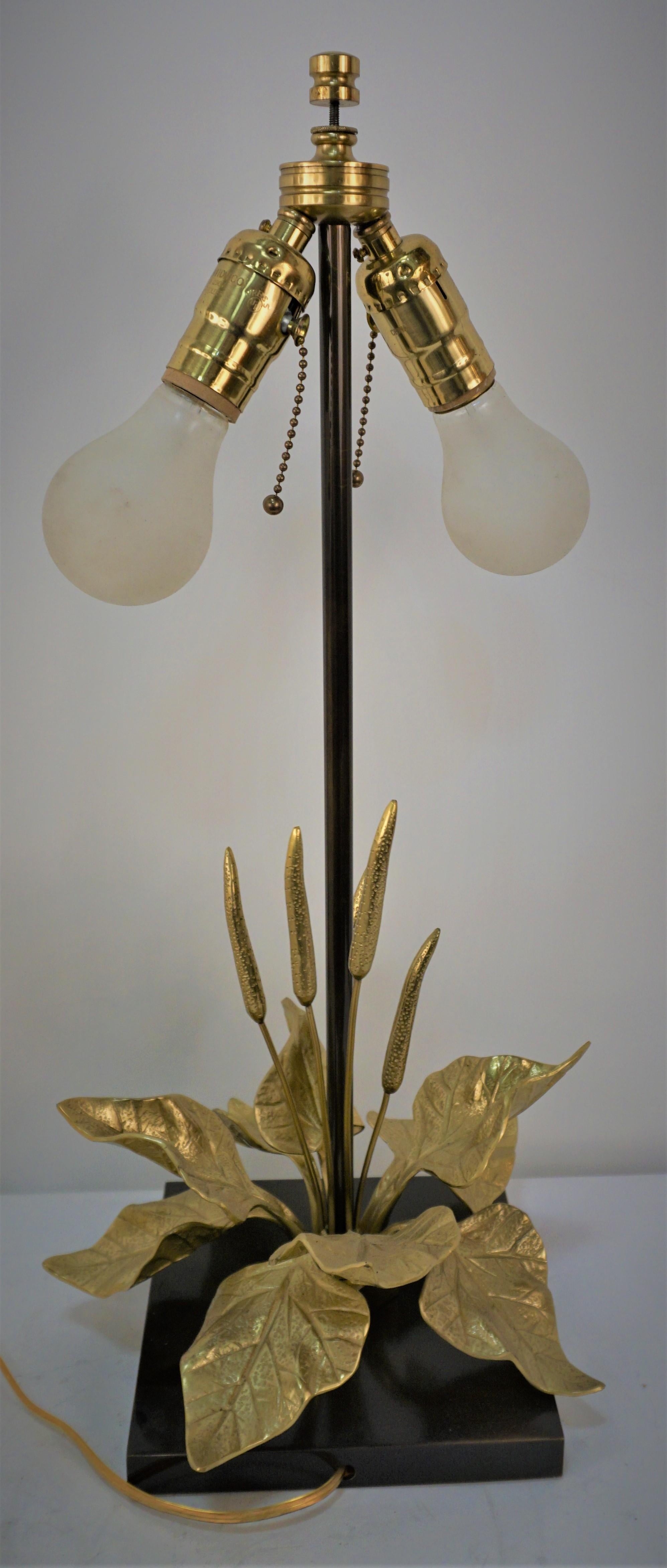 1970s Bronze Table Lamp with Ears of Wheat and Leaves in Maison Charles Style For Sale 4