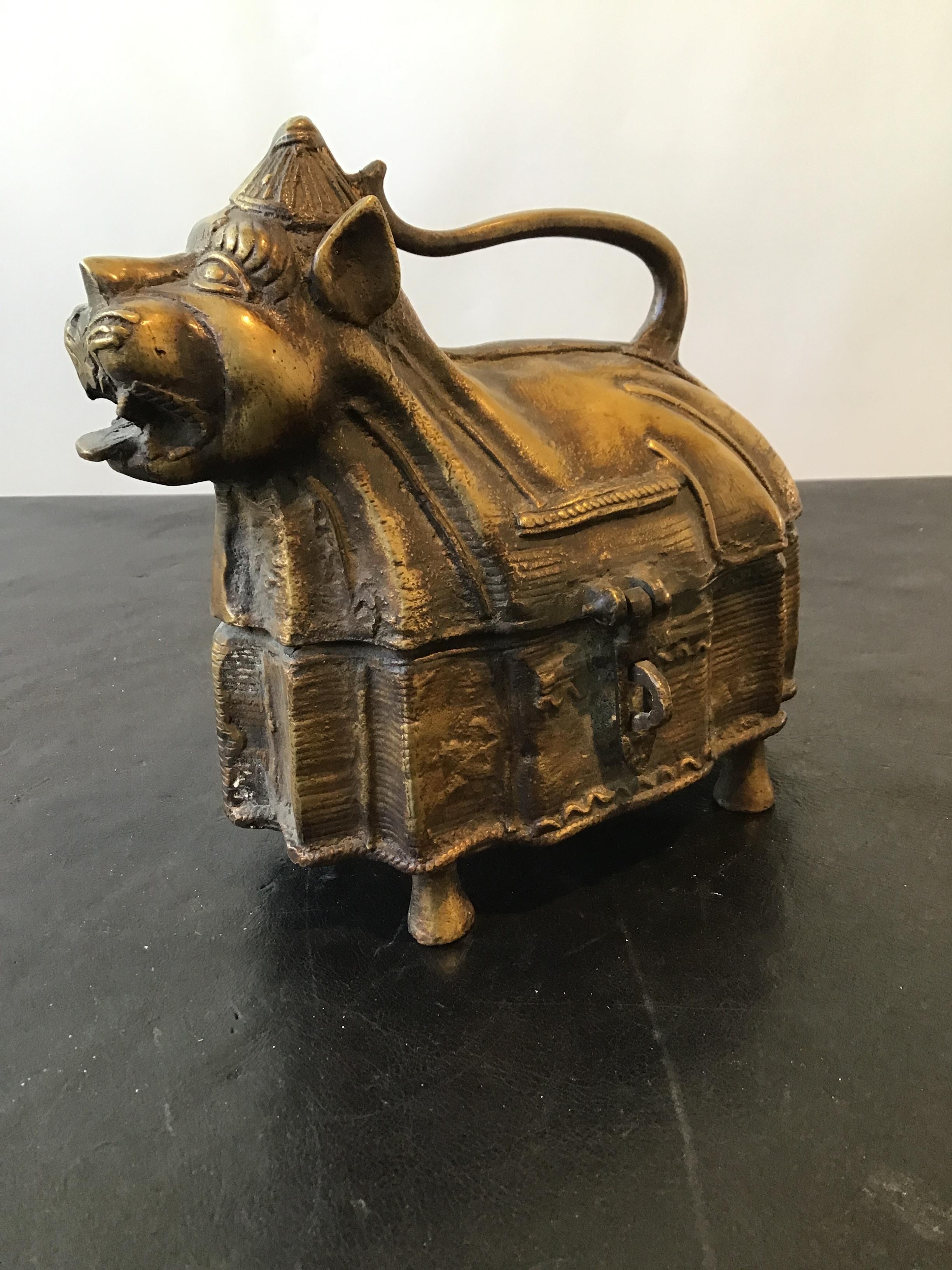 Late 20th Century 1970s Bronze Tiger Box from India