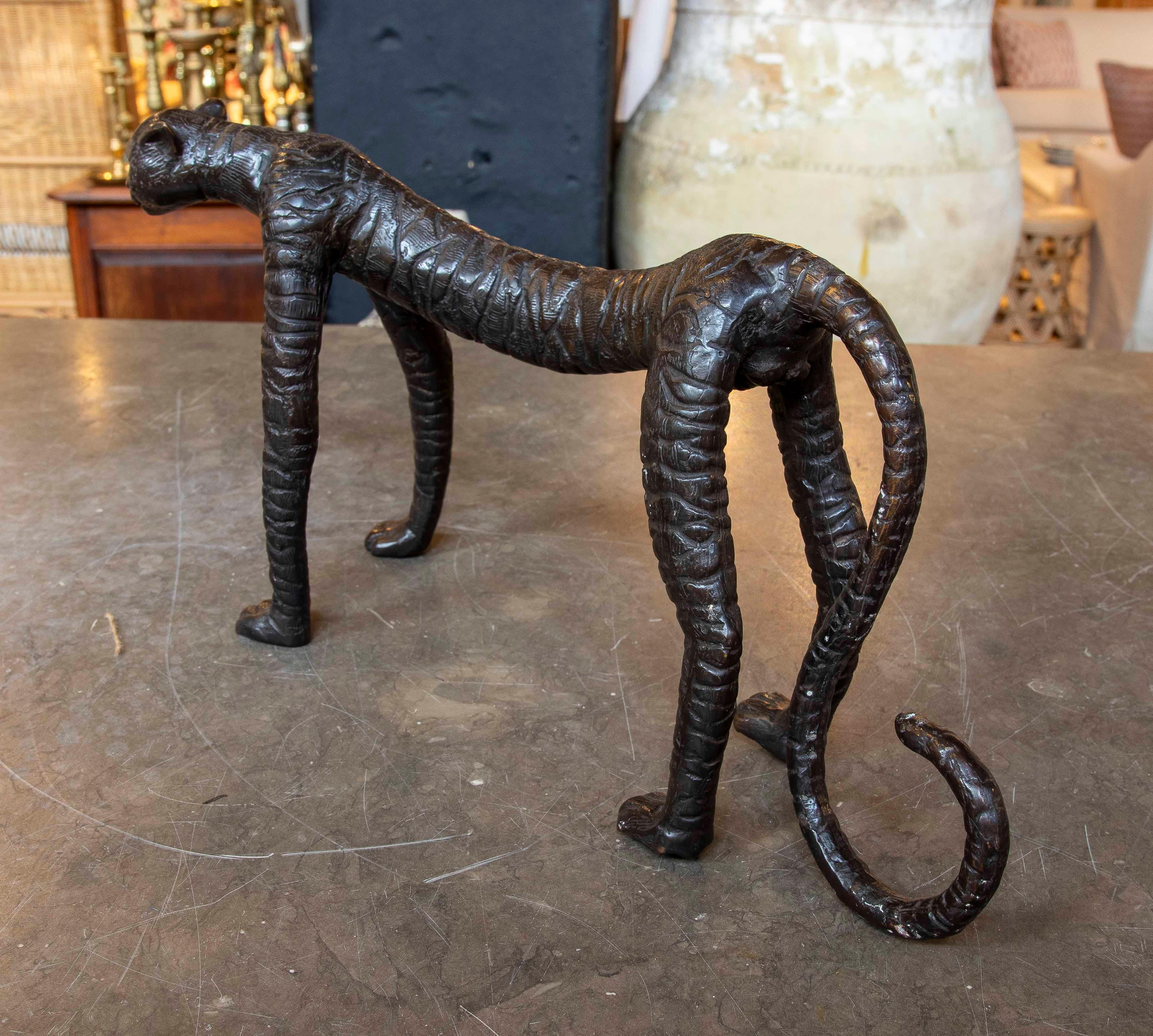 20th Century 1970s Bronze Tiger Sculpture with Brown Finish For Sale