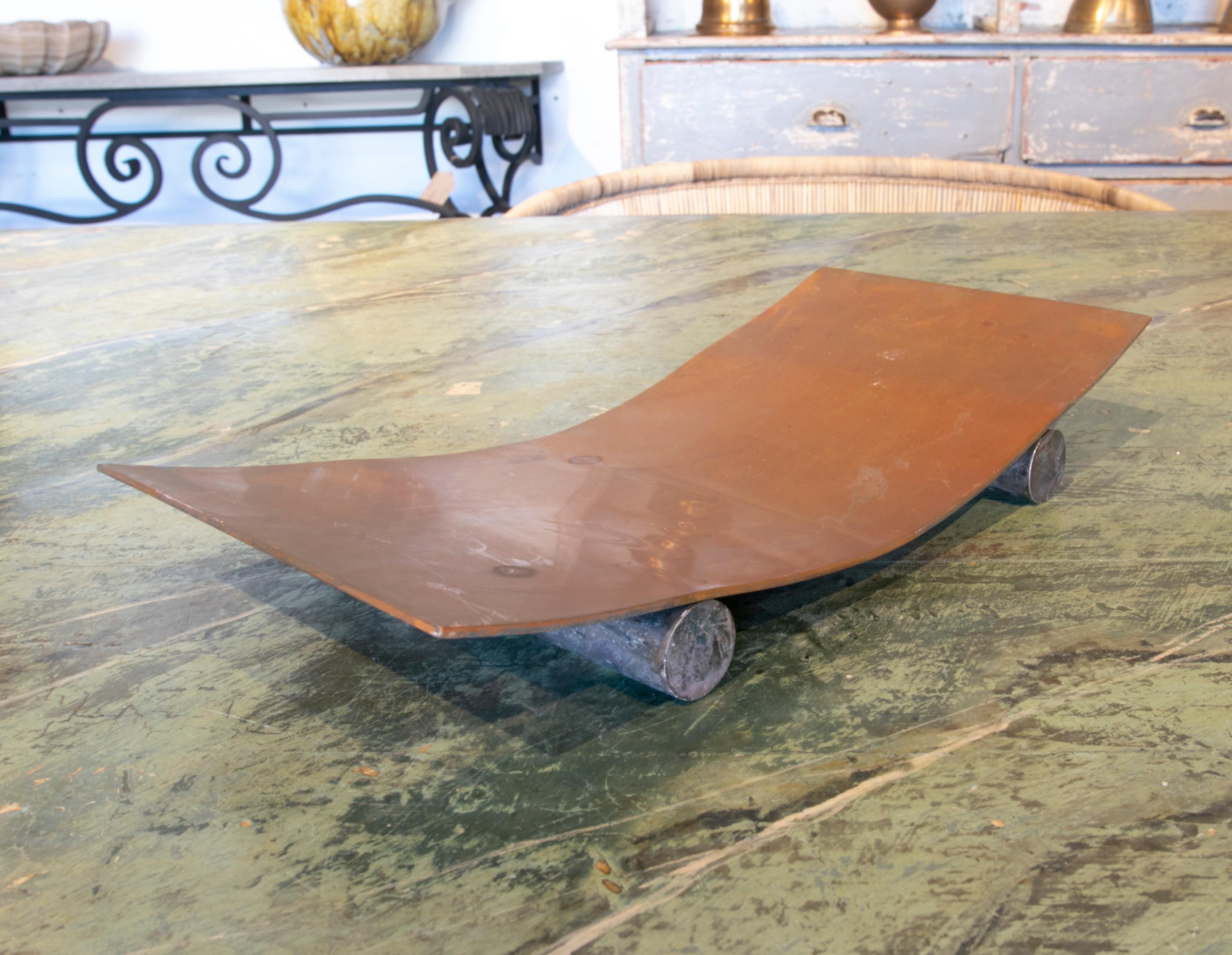 1970s, Bronze Tray with Alpaca Base Signed GC In Good Condition In Marbella, ES