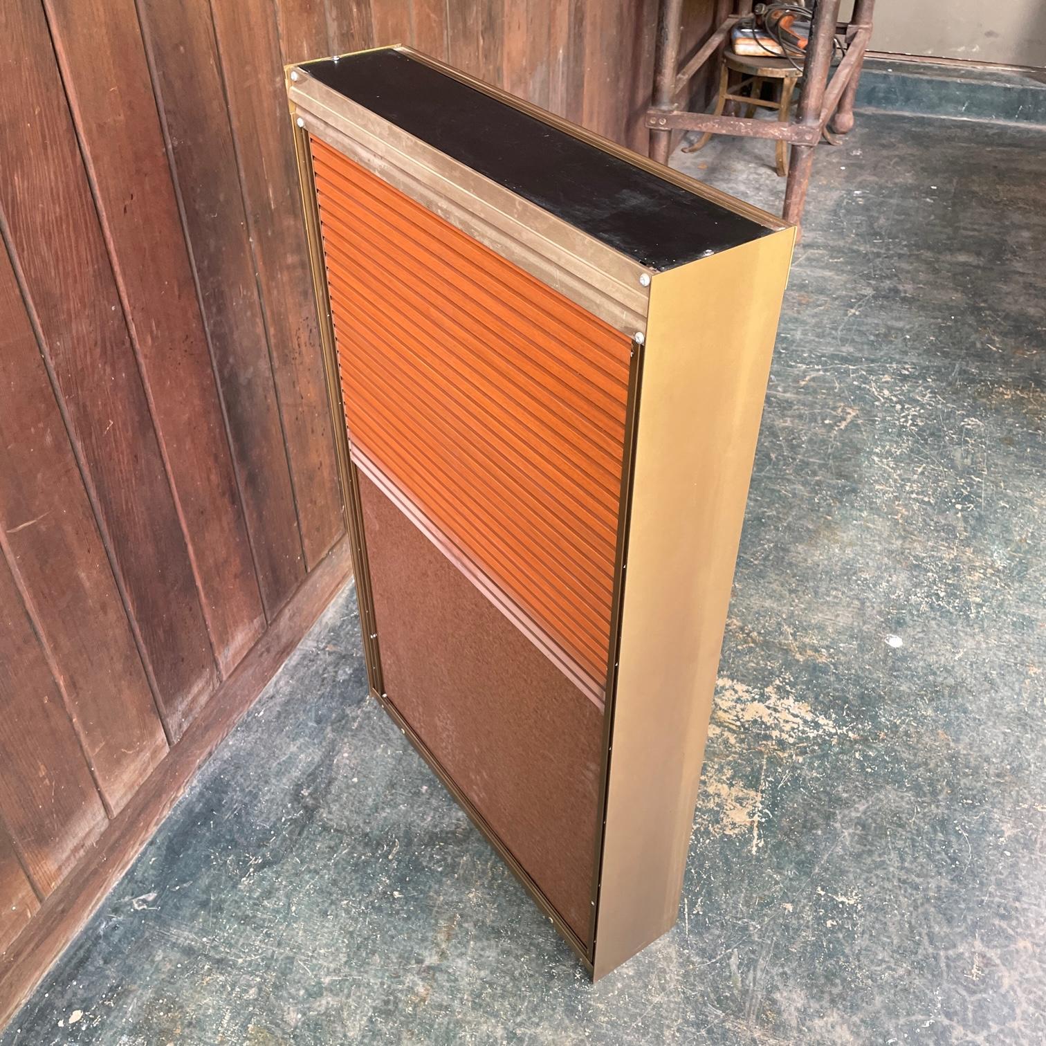 Anodized 1970s Bronze Wall Cabinet Wood Tambour Door Vintage Modern Kitchen Storage For Sale