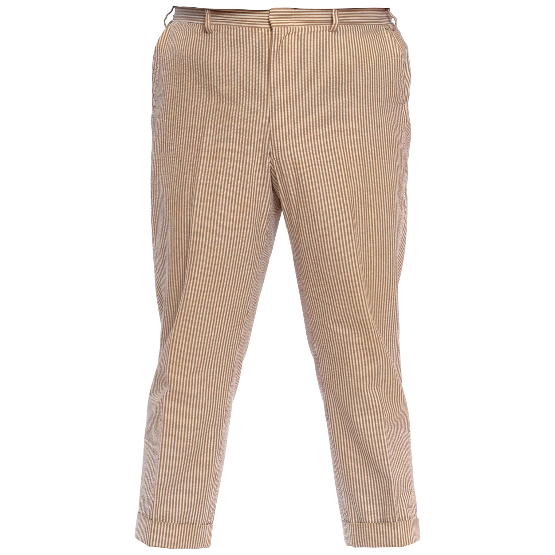 BROOKS BROTHERS Pantalon en coton marron et beige pour hommes Seersucker des années 1970 en vente