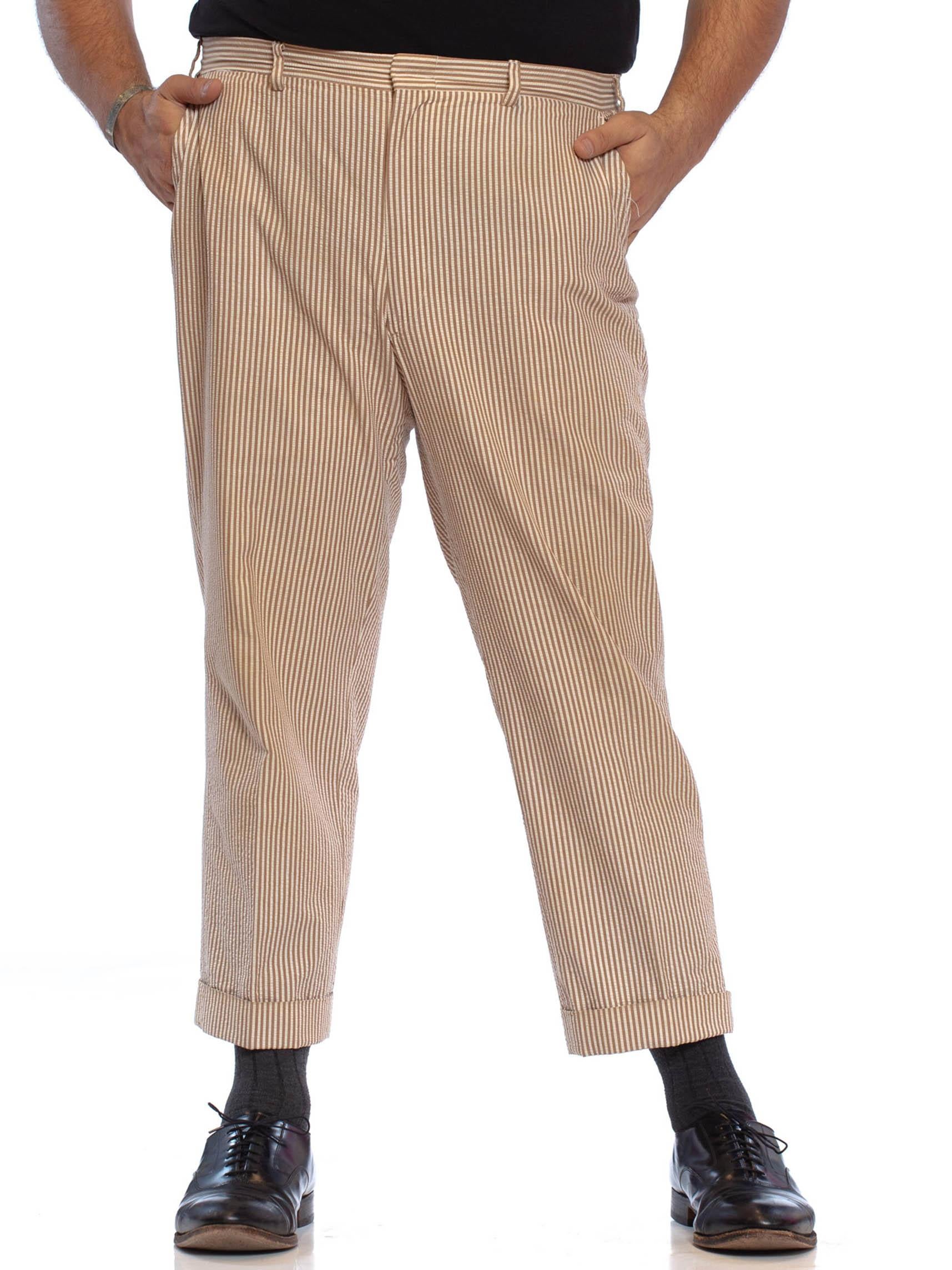 pantalon pour homme BROOKS BROTHERS des années 1970 en coton séché marron et beige