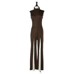 Retro 1970's Brown and off-white sleeveless jumpsuit 