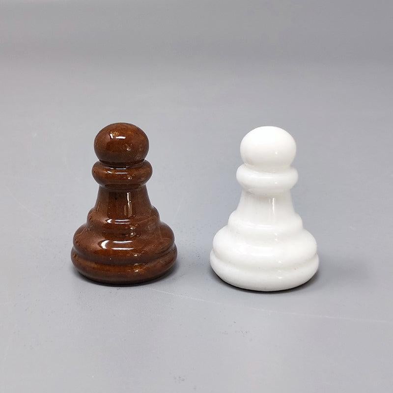 1970s Brown and White Chess Set in Volterra Alabaster Handmade, Made in Italy 6