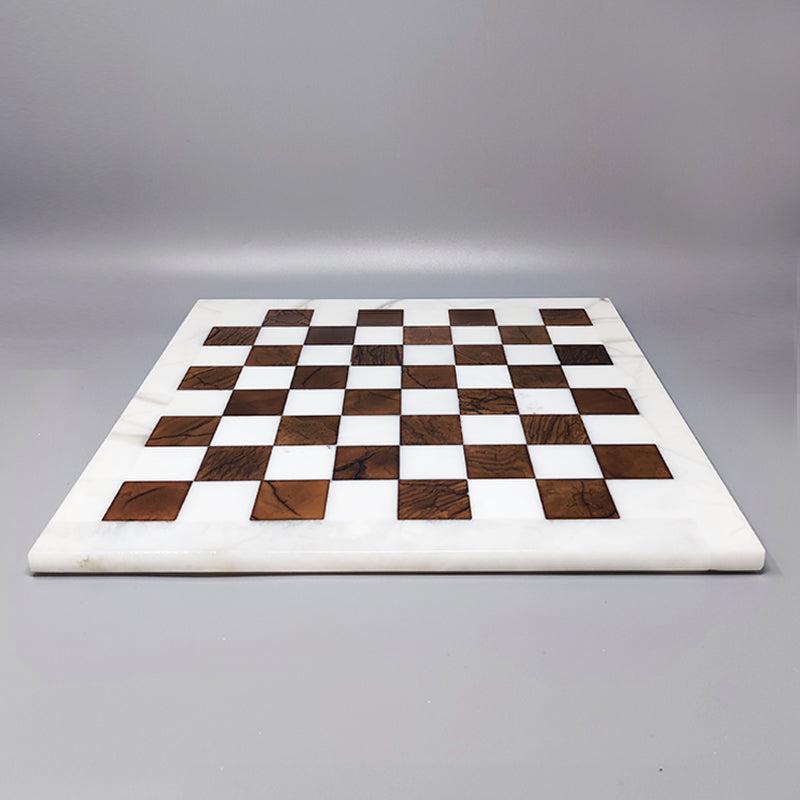 1970s Brown and White Chess Set in Volterra Alabaster Handmade, Made in Italy 1