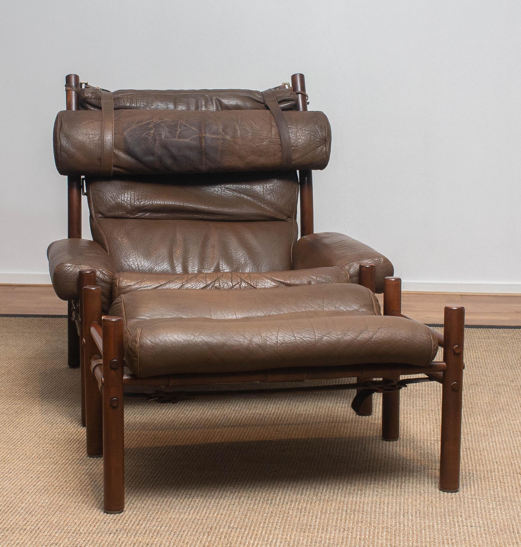 Mid-Century Modern 1970s Brown Buffalo Leather Chair 