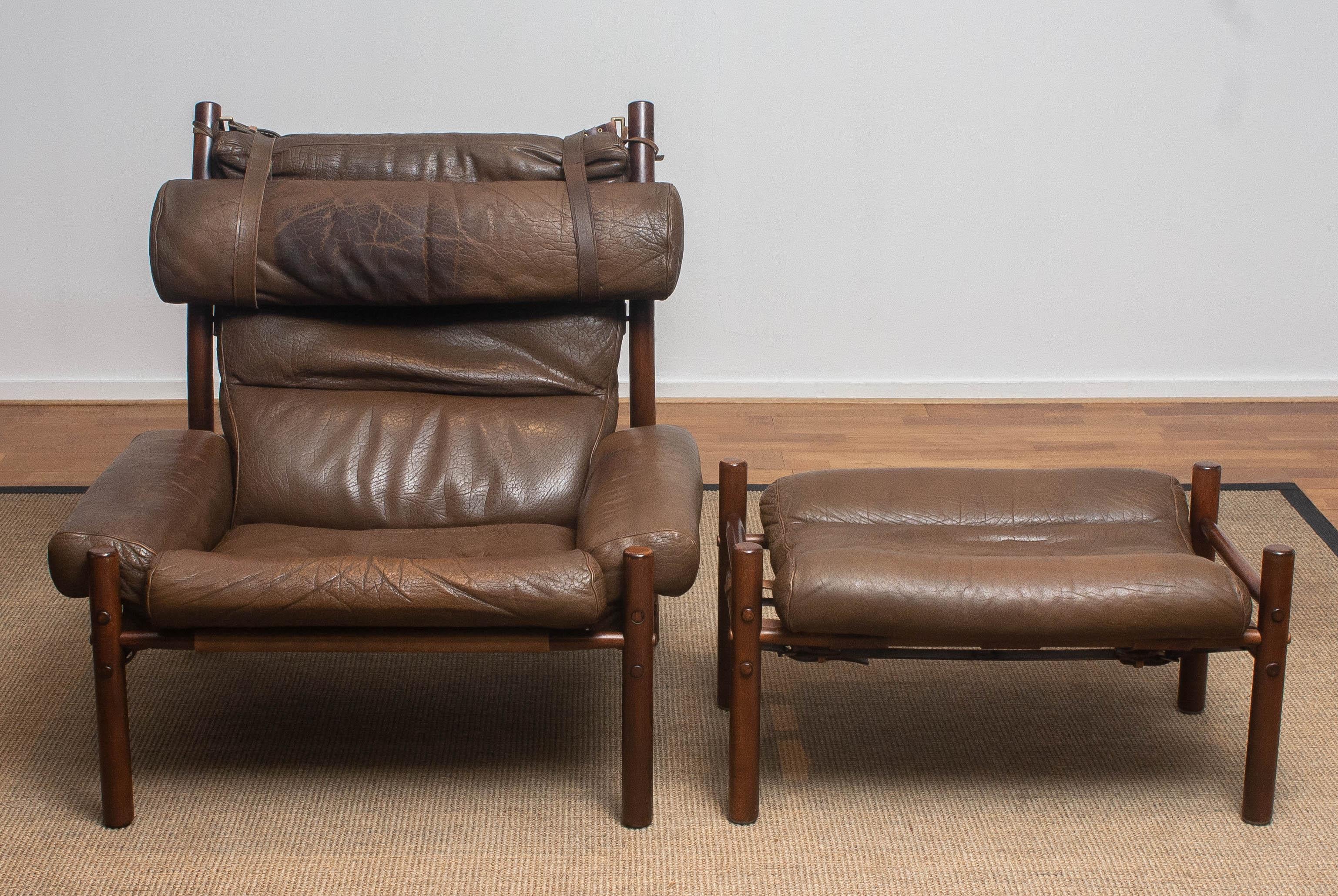 Swedish 1970s Brown Buffalo Leather Chair 