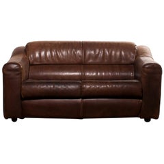 1970s Brown Buffalo Leather Two-Seat Sofa