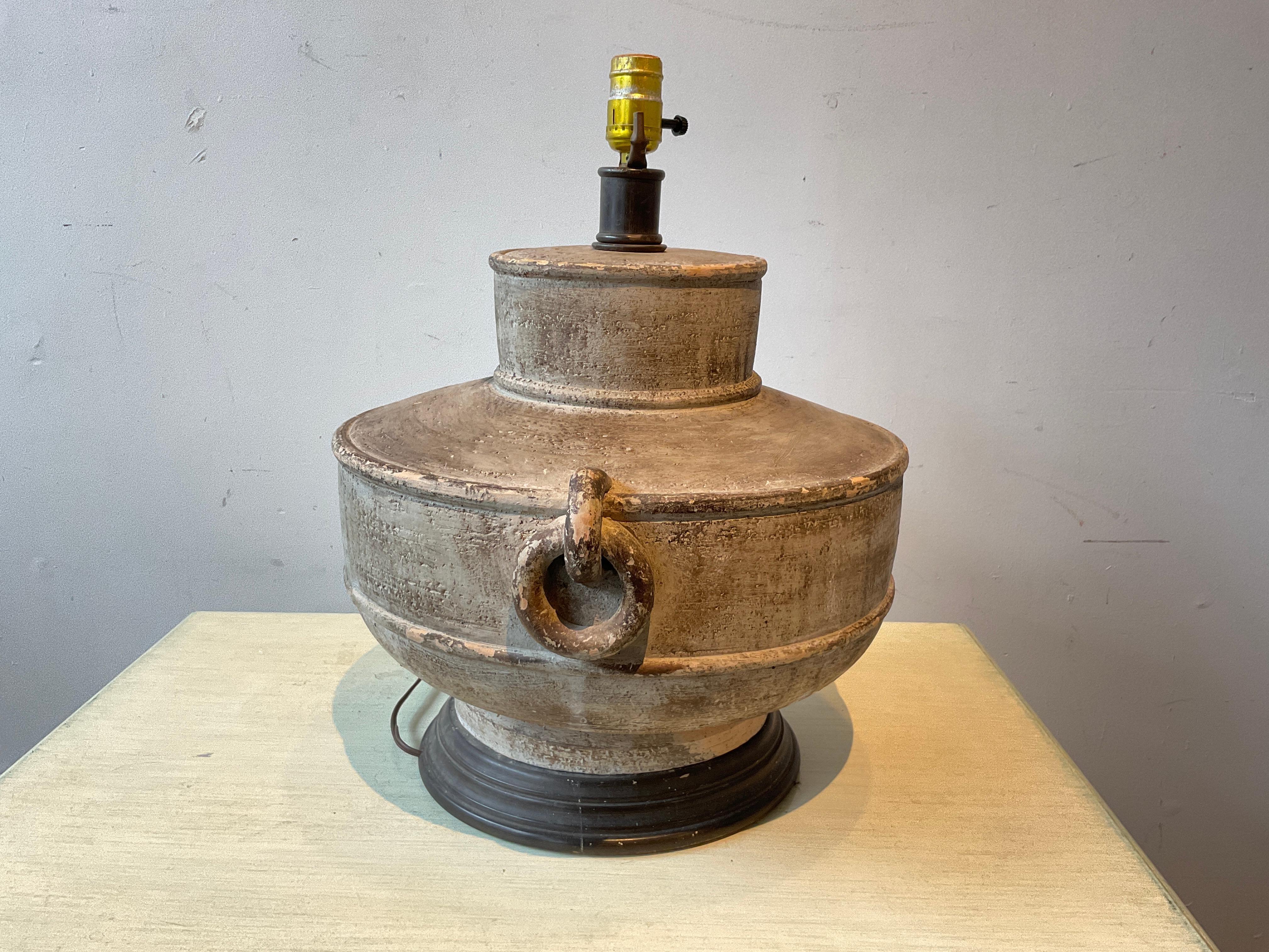 1970s Brown  Ceramic Vessel Lamp On Wood Base For Sale 1