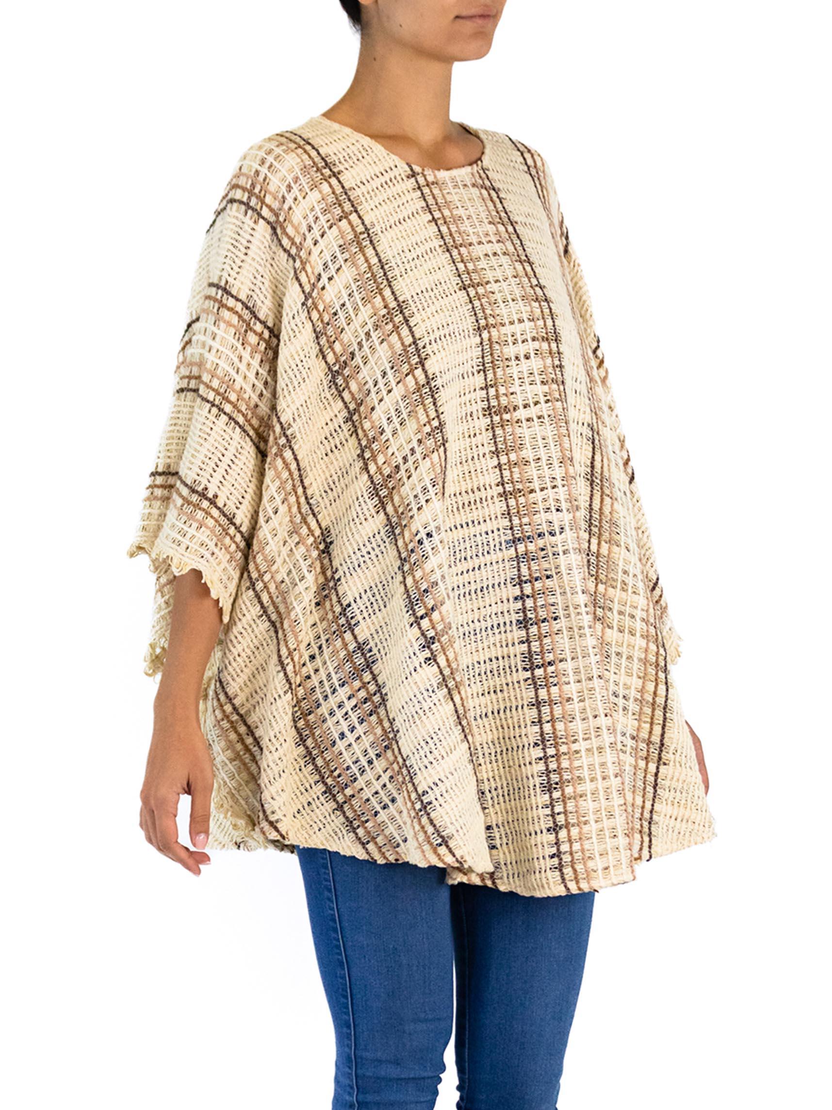 1970S Brown & Cream Cotton Blend Open Weave Tunic Top For Sale 3