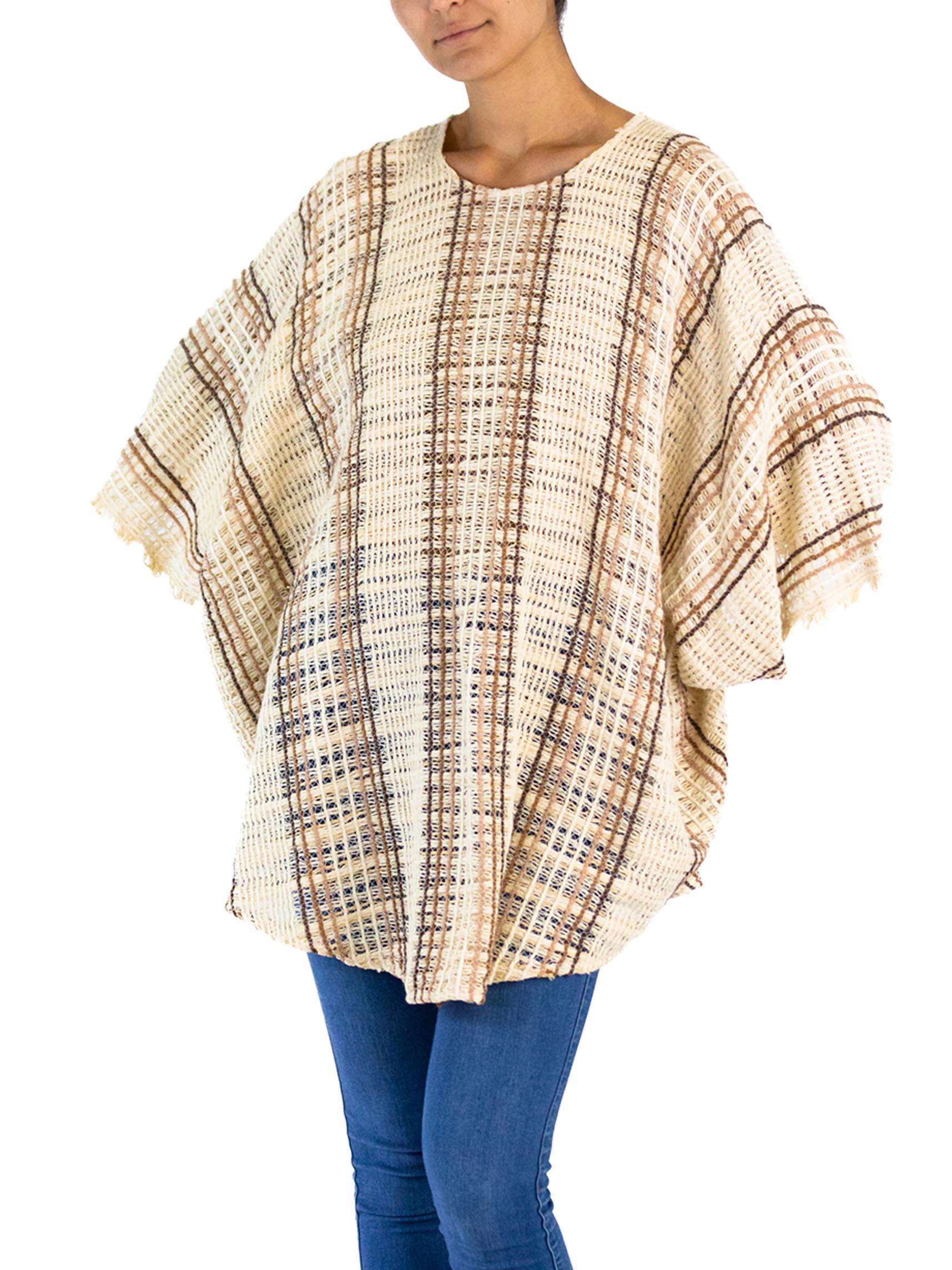 1970S Brown & Cream Cotton Blend Open Weave Tunic Top For Sale 4