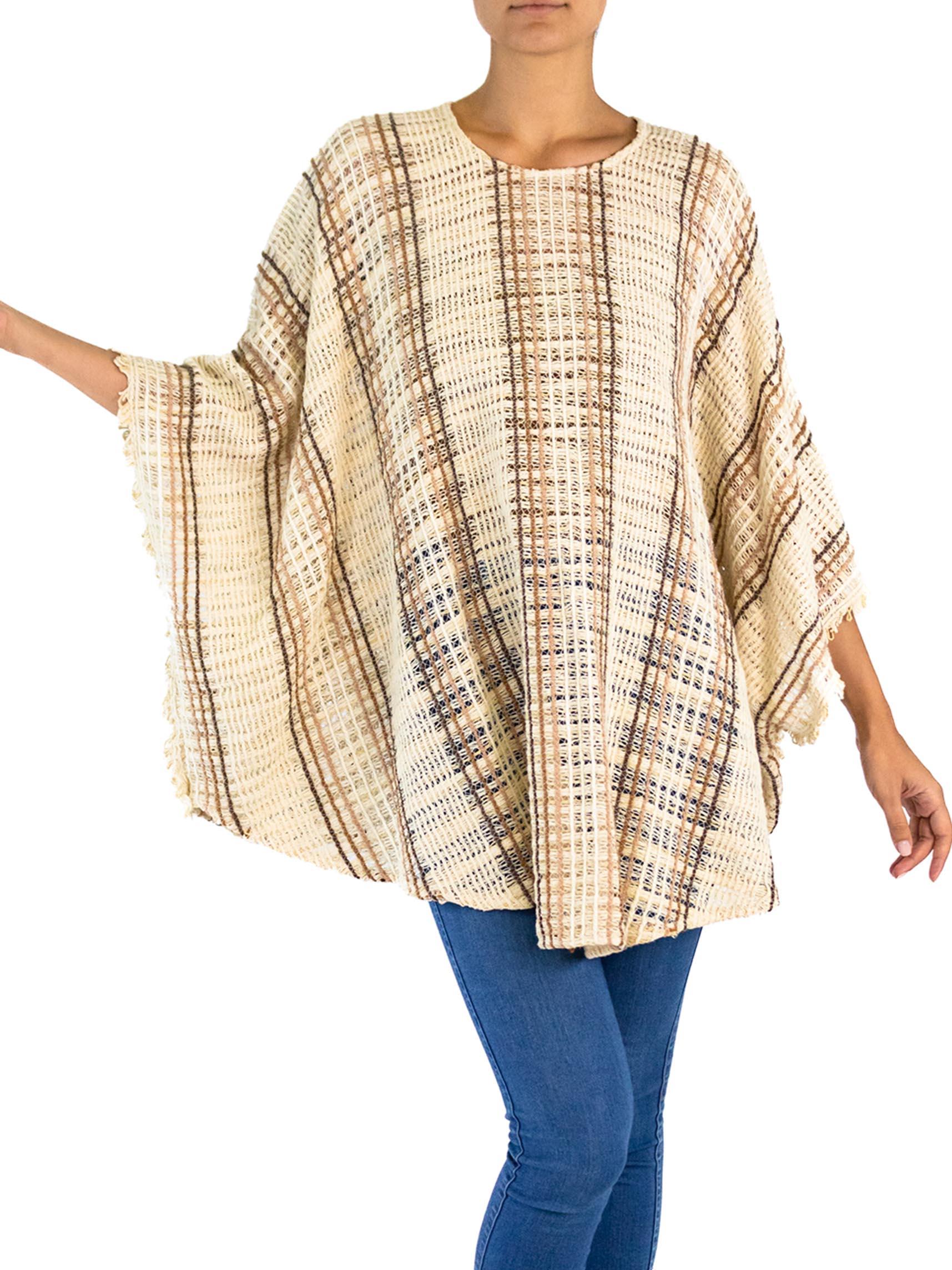 1970S Brown & Cream Cotton Blend Open Weave Tunic Top For Sale 5