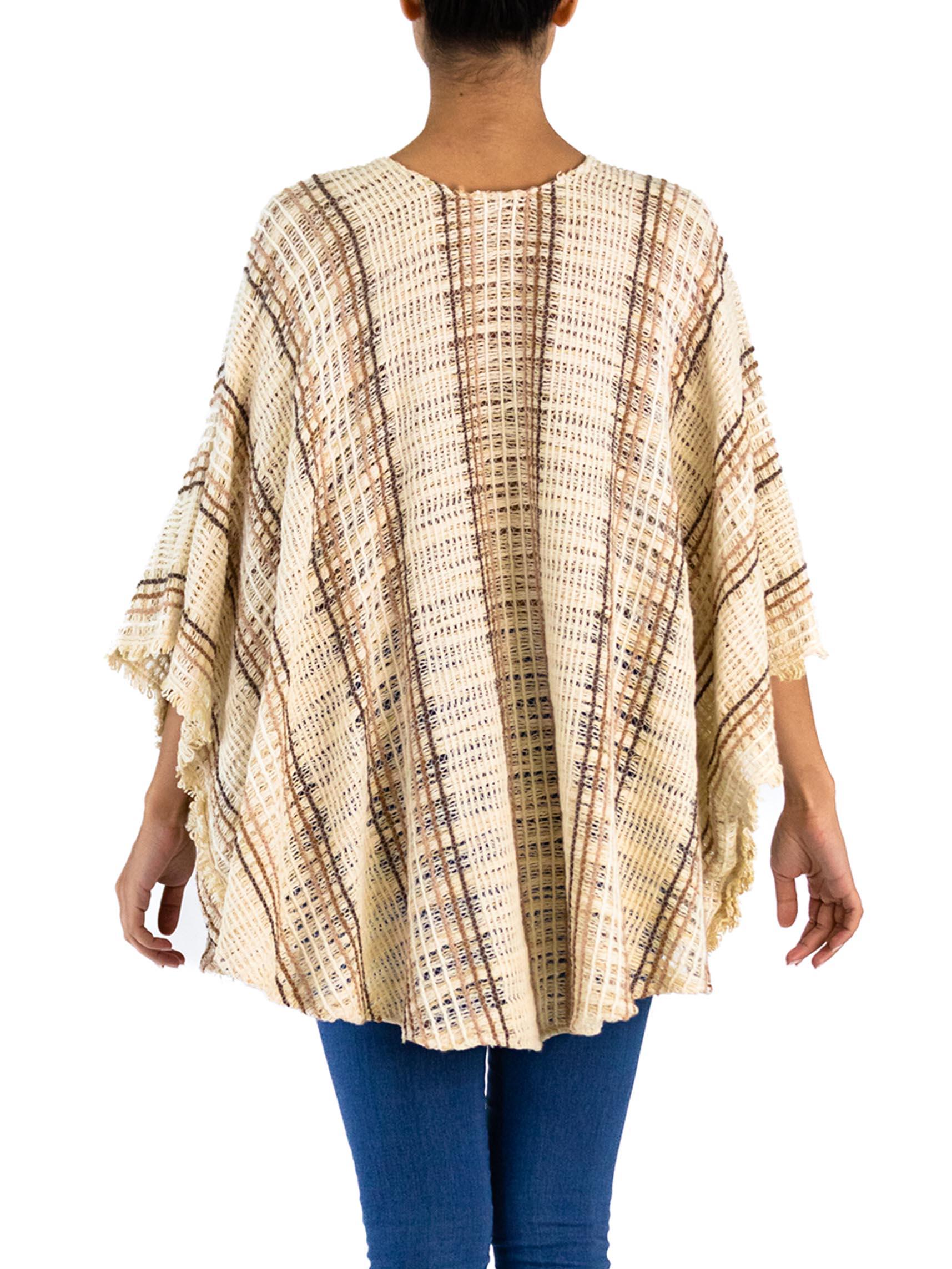 1970S Brown & Cream Cotton Blend Open Weave Tunic Top For Sale 6