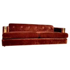 1970’s Brown Faux Fur Sofa with Oak Trim
