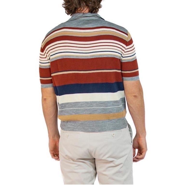 1970S Brown & Grey Acrylic Knit Striped Men's Shirt 1