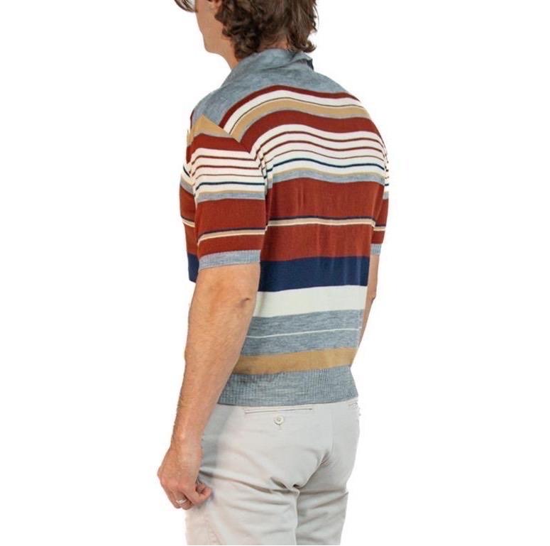1970S Brown & Grey Acrylic Knit Striped Men's Shirt 2