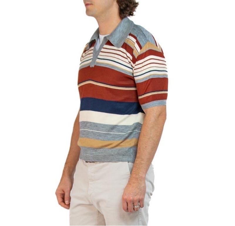 1970S Brown & Grey Acrylic Knit Striped Men's Shirt 3