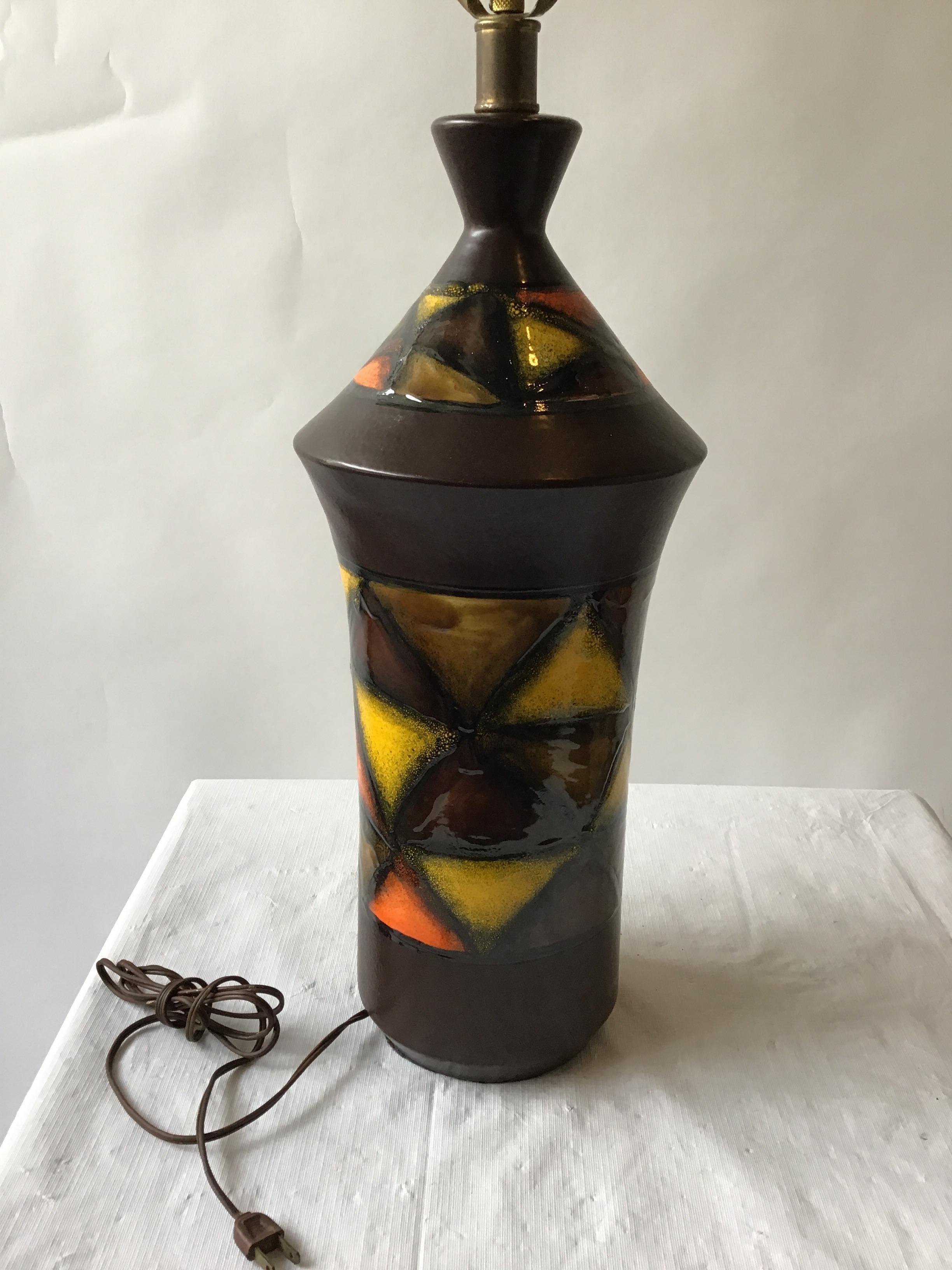 Late 20th Century 1970s Brown Italian Ceramic Table Lamp For Sale