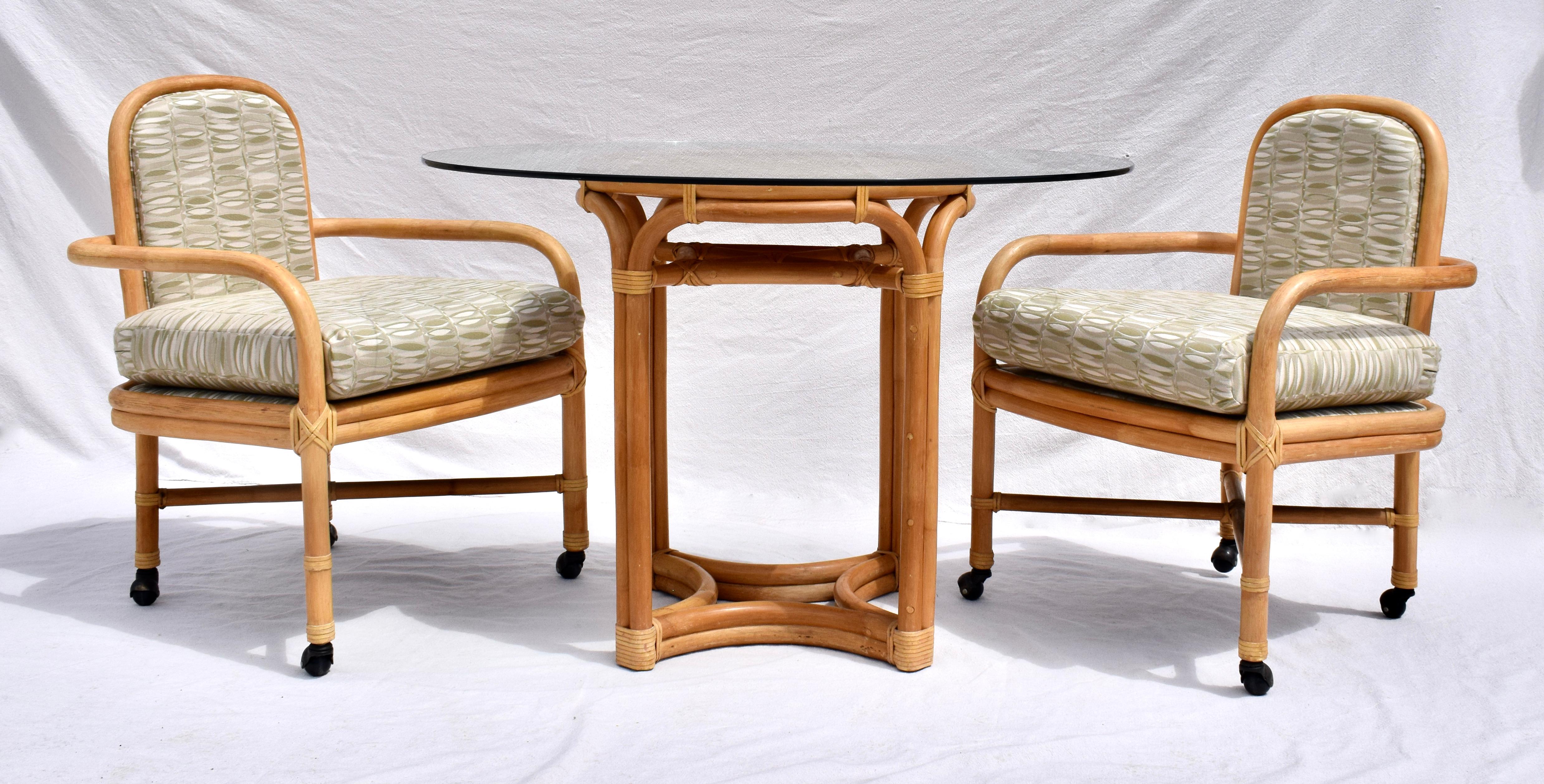 20th Century 1970's, Brown Jordan Rattan Dining Table & Chair Set For Sale