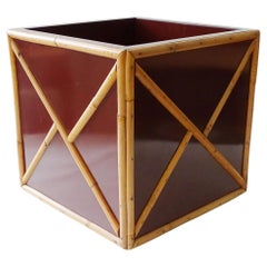 1970s Brown Laminate and Bamboo Planter