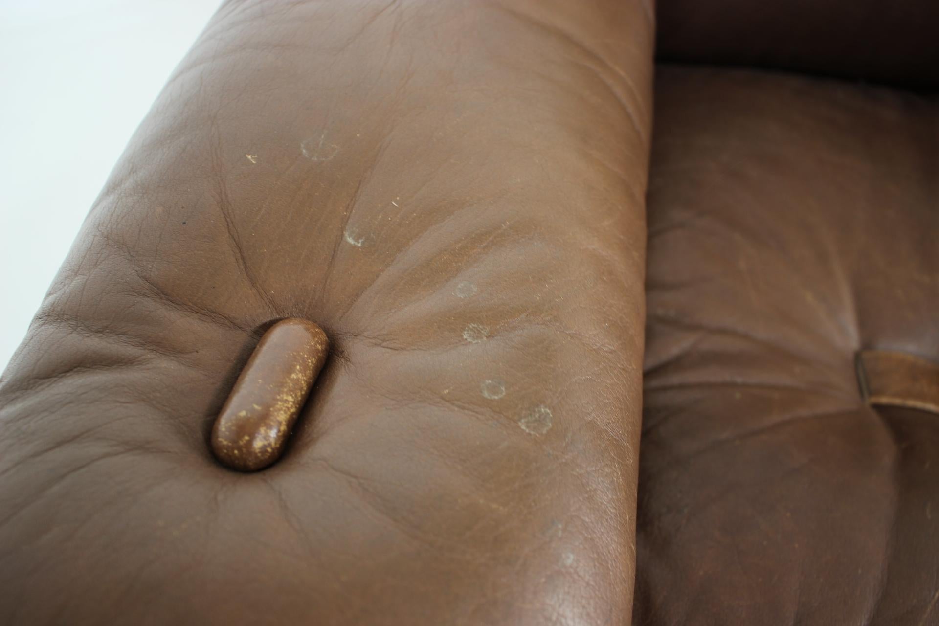 1970s Brown Leather 2-Seater Sofa, Denmark 4