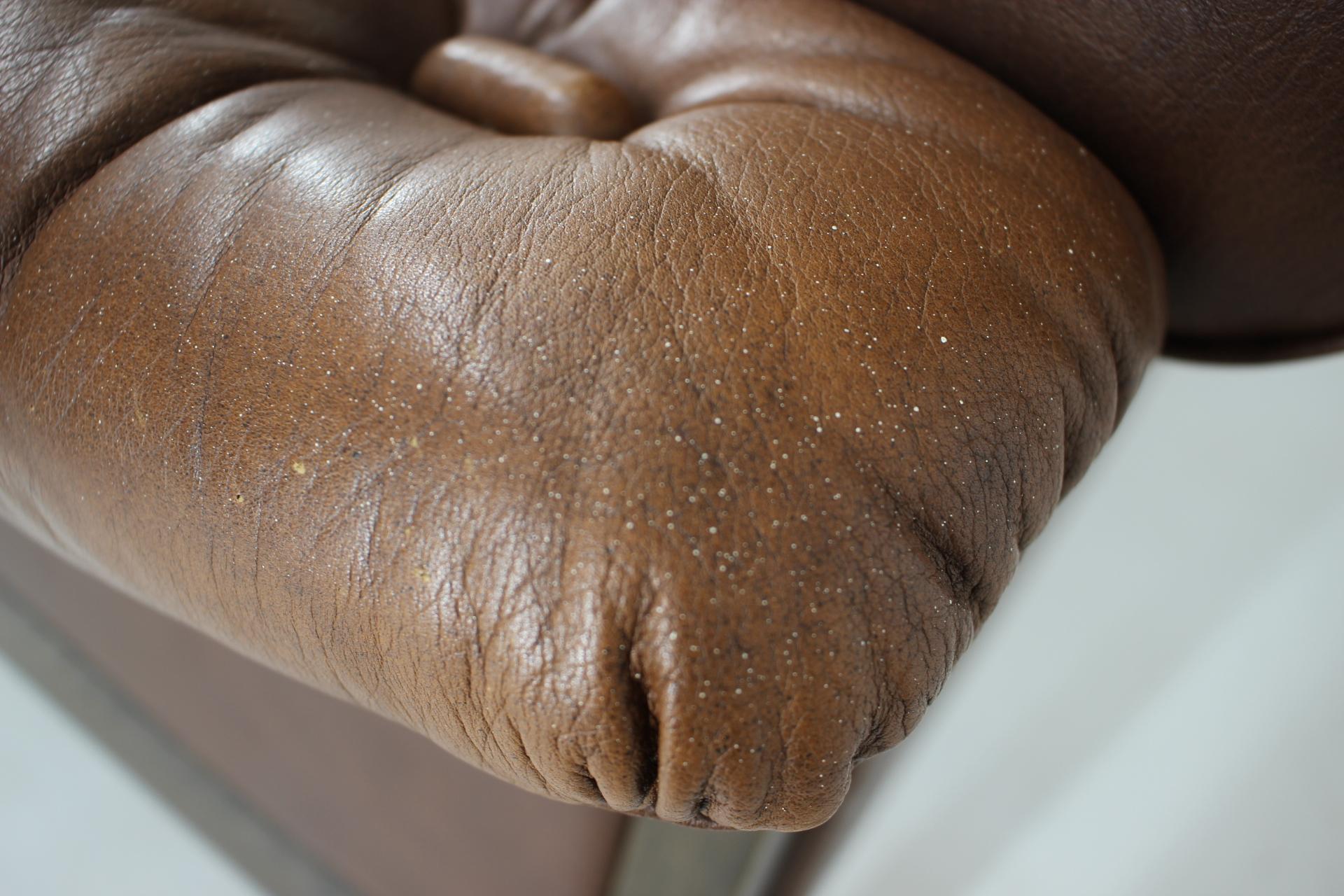 1970s Brown Leather 2-Seater Sofa, Denmark 7