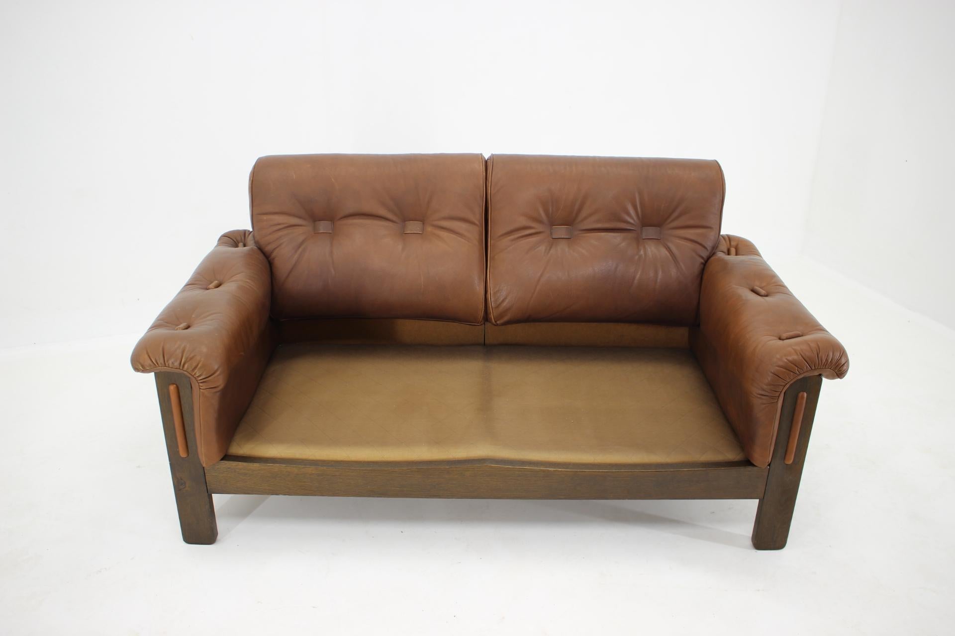 1970s Brown Leather 2-Seater Sofa, Denmark 9