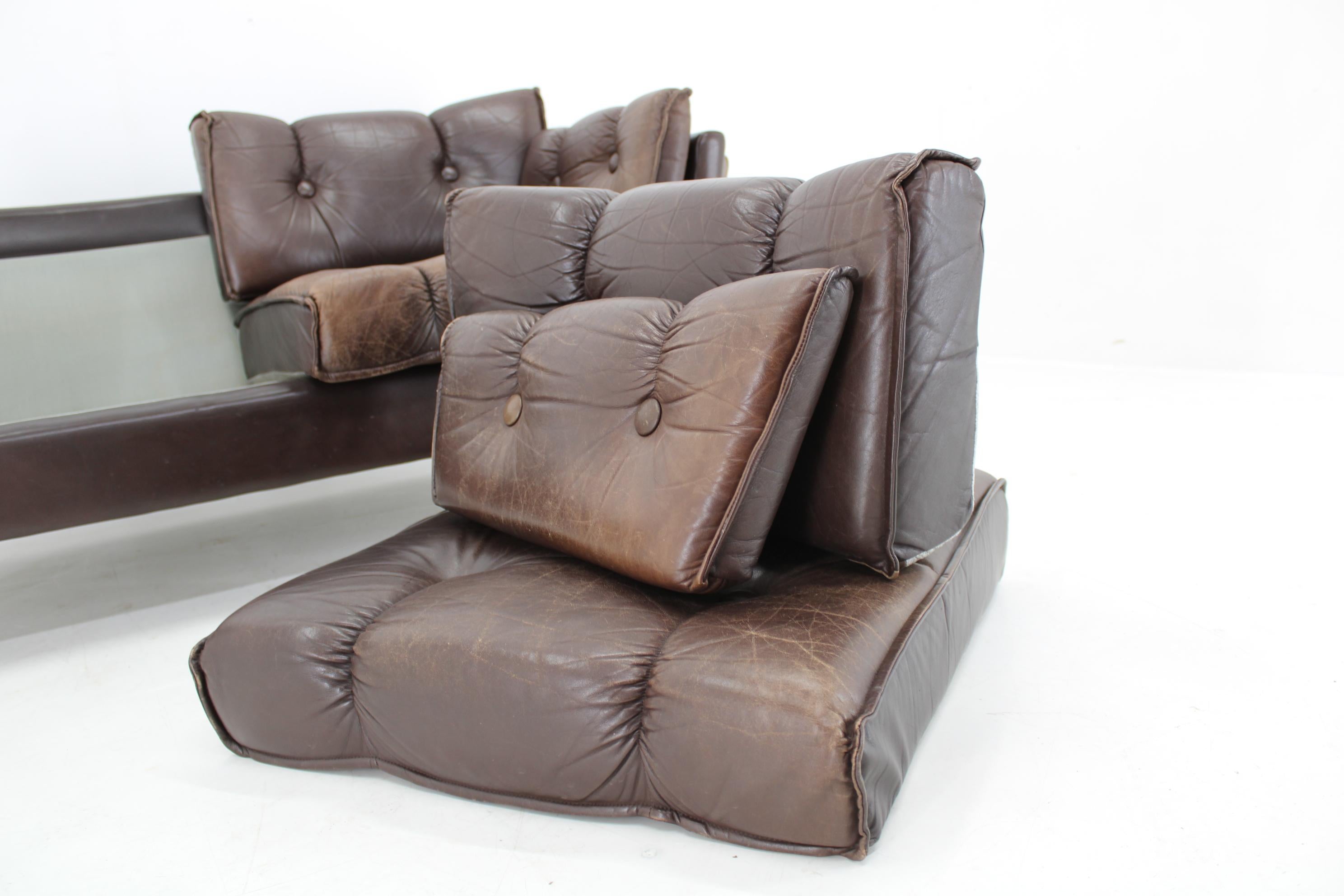 1970s Brown Leather 2-Seater Sofa, Denmark For Sale 10