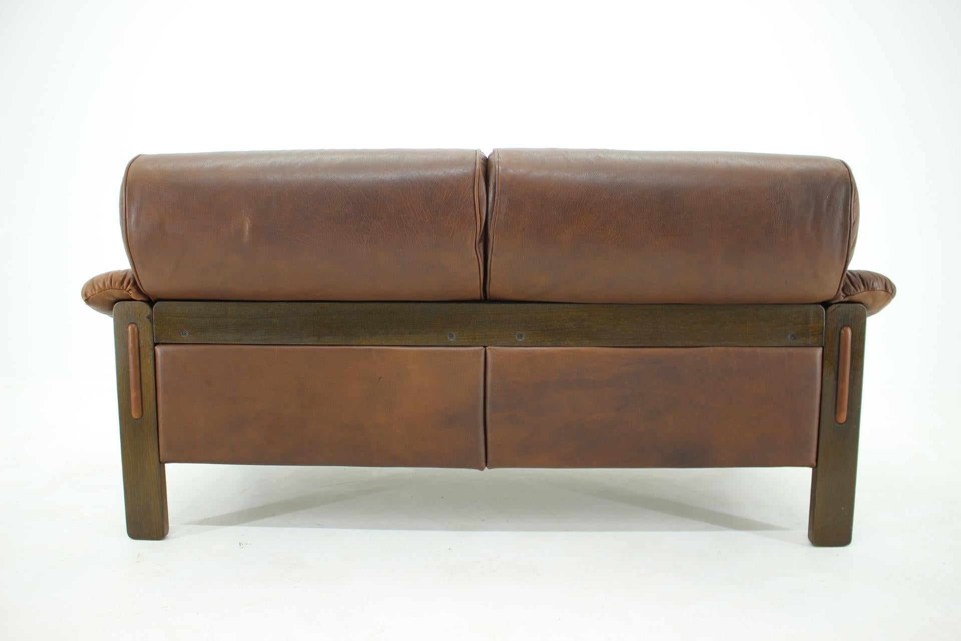1970s Brown Leather 2-Seater Sofa, Denmark 12