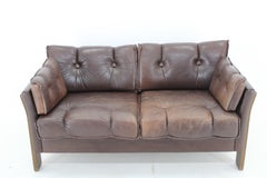 1970s Brown Leather 2-Seater Sofa, Denmark
