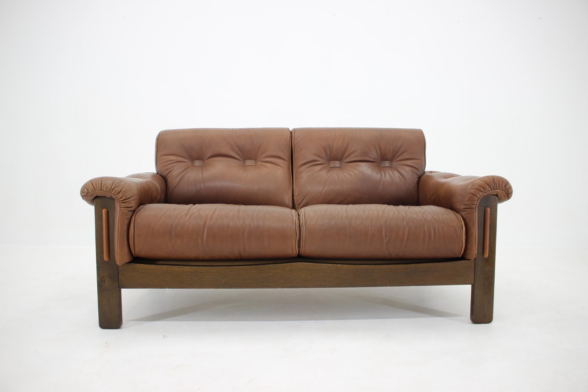 Mid-Century Modern 1970s Brown Leather 2-Seater Sofa, Denmark
