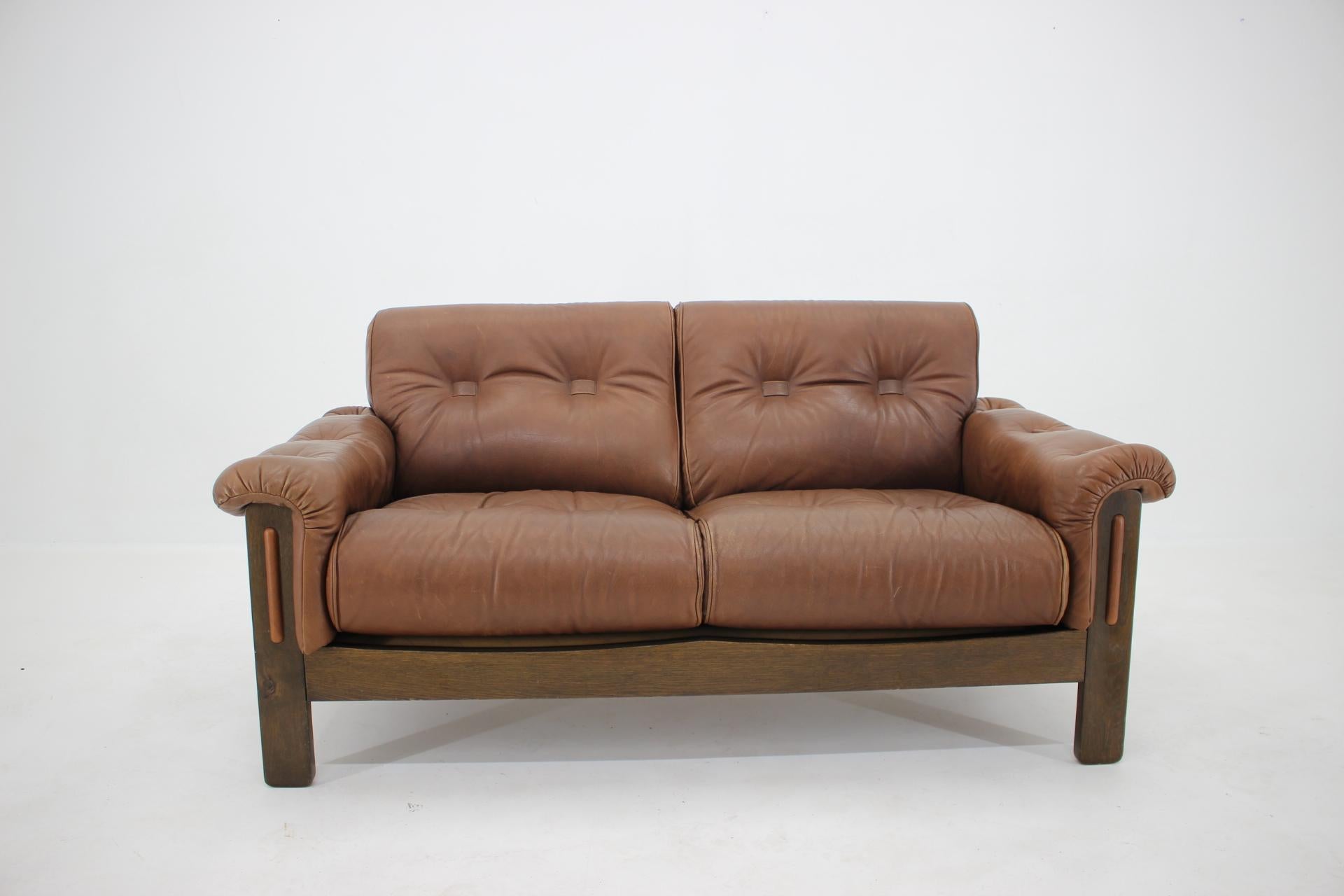 Danish 1970s Brown Leather 2-Seater Sofa, Denmark