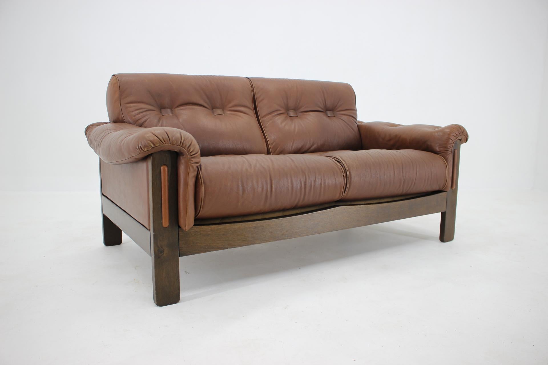 Late 20th Century 1970s Brown Leather 2-Seater Sofa, Denmark