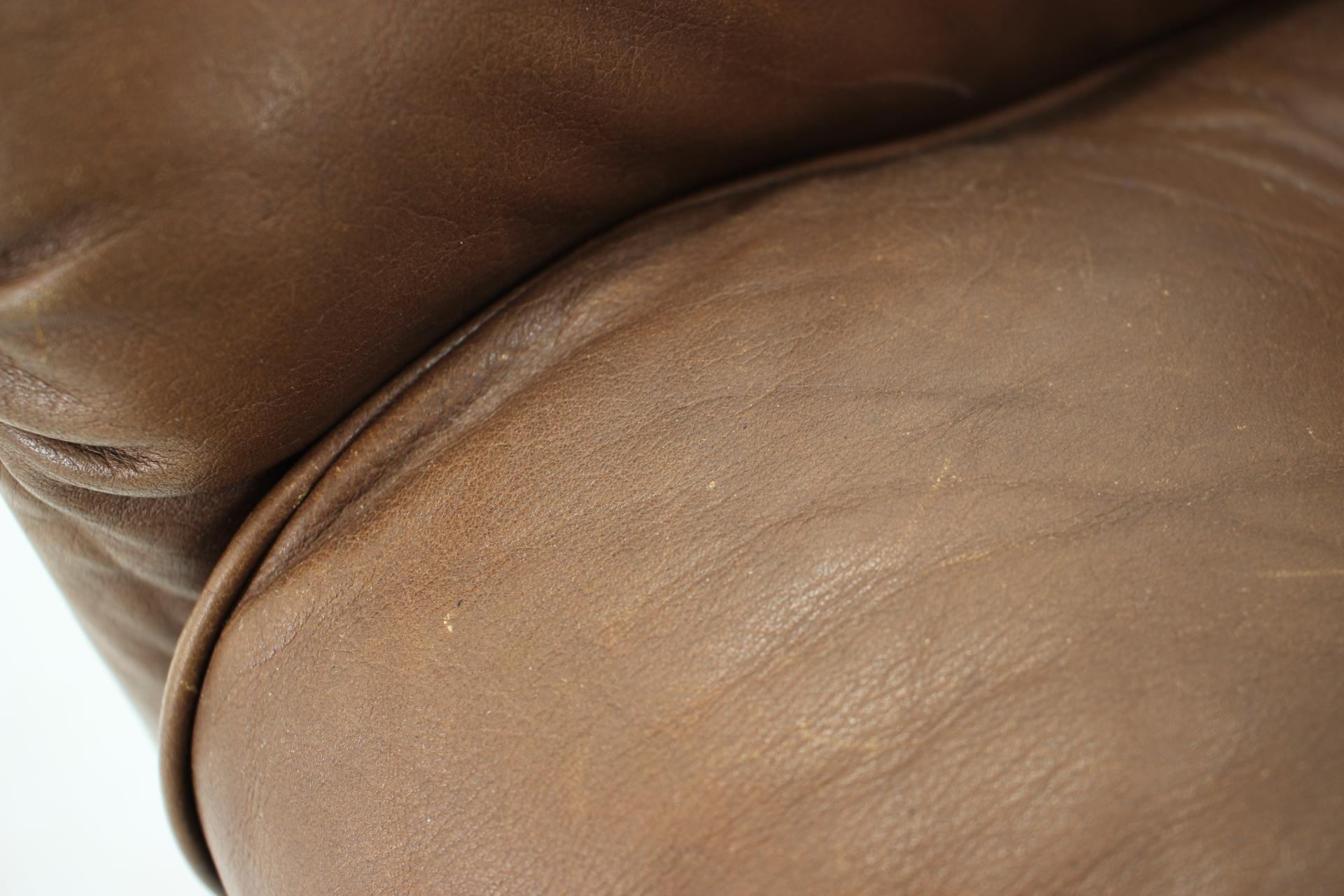 1970s Brown Leather 2-Seater Sofa, Denmark 1
