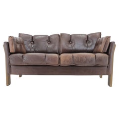 1970s Brown Leather 2-Seater Sofa, Denmark